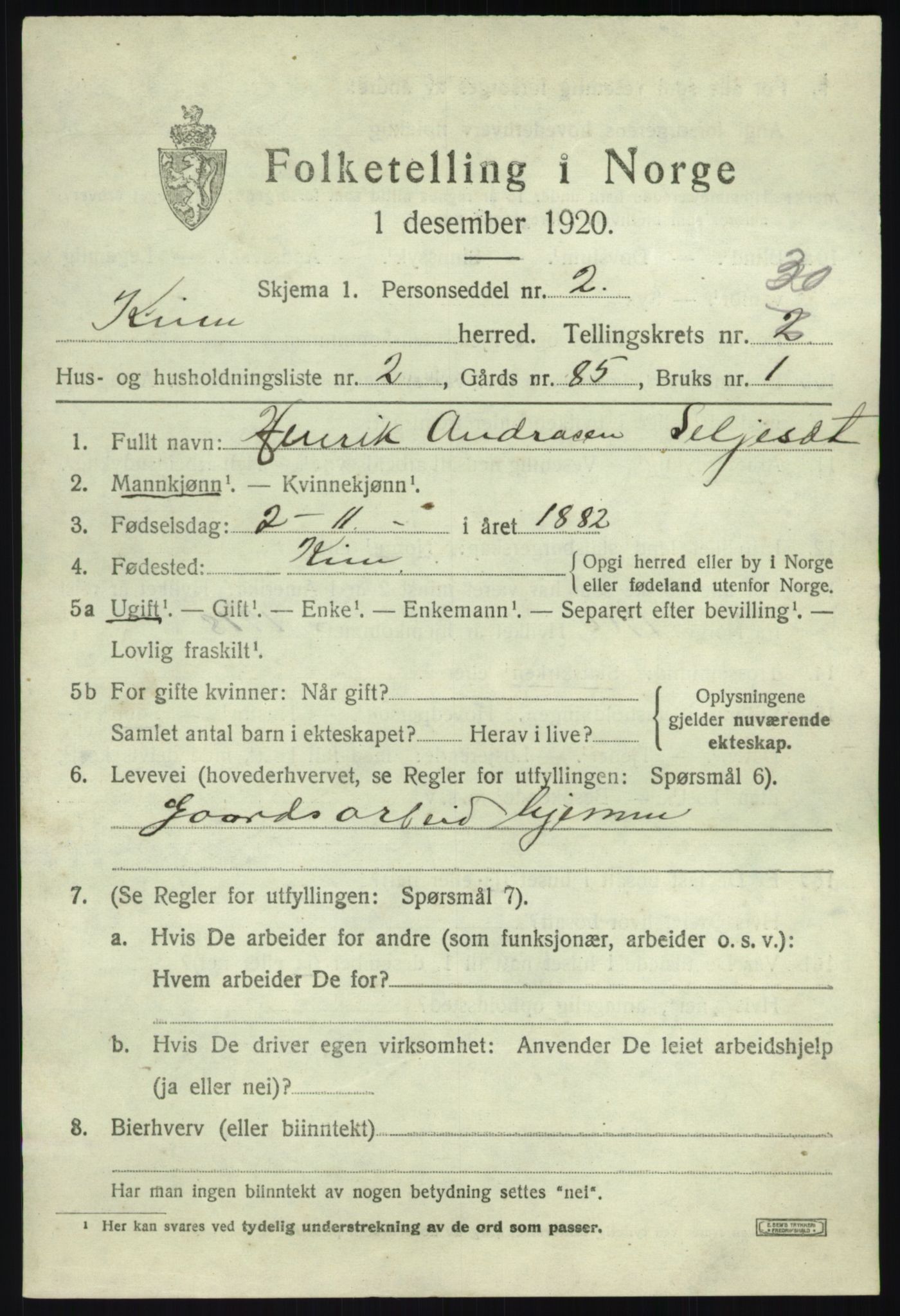 SAB, 1920 census for Kinn, 1920, p. 10371