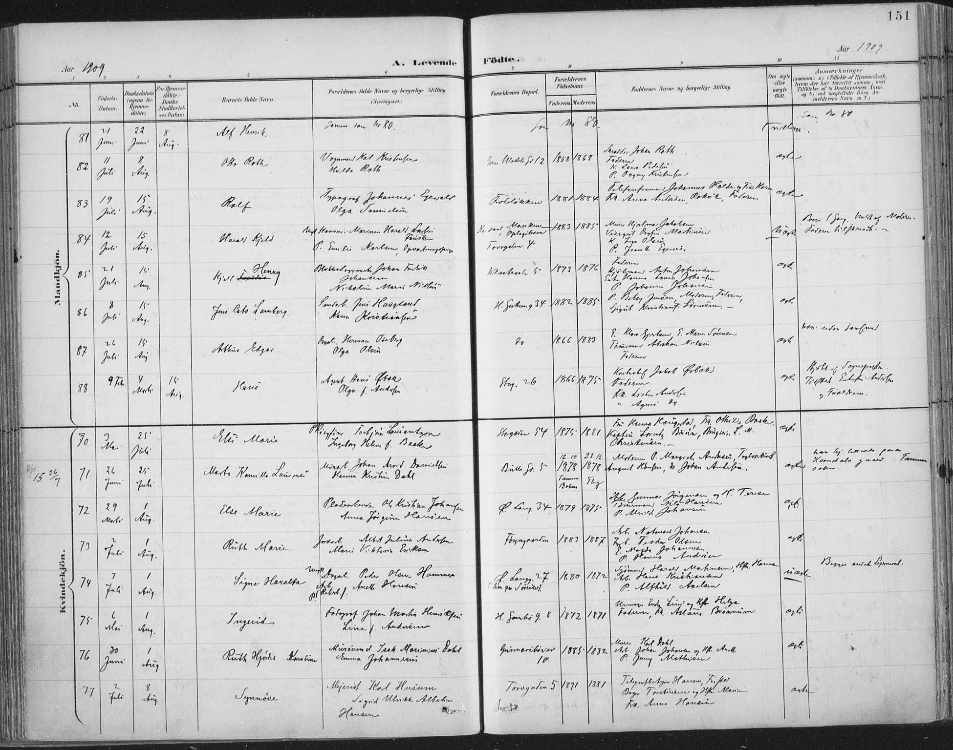 Tønsberg kirkebøker, SAKO/A-330/F/Fa/L0014: Parish register (official) no. I 14, 1900-1913, p. 151