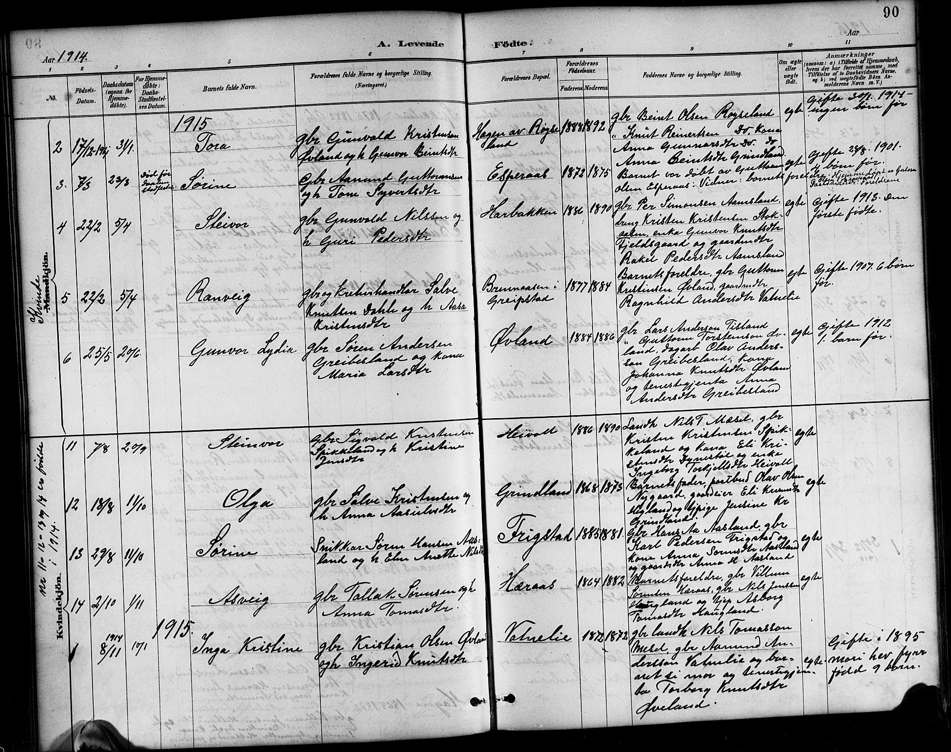Bjelland sokneprestkontor, SAK/1111-0005/F/Fb/Fbb/L0005: Parish register (copy) no. B 5, 1887-1918, p. 90