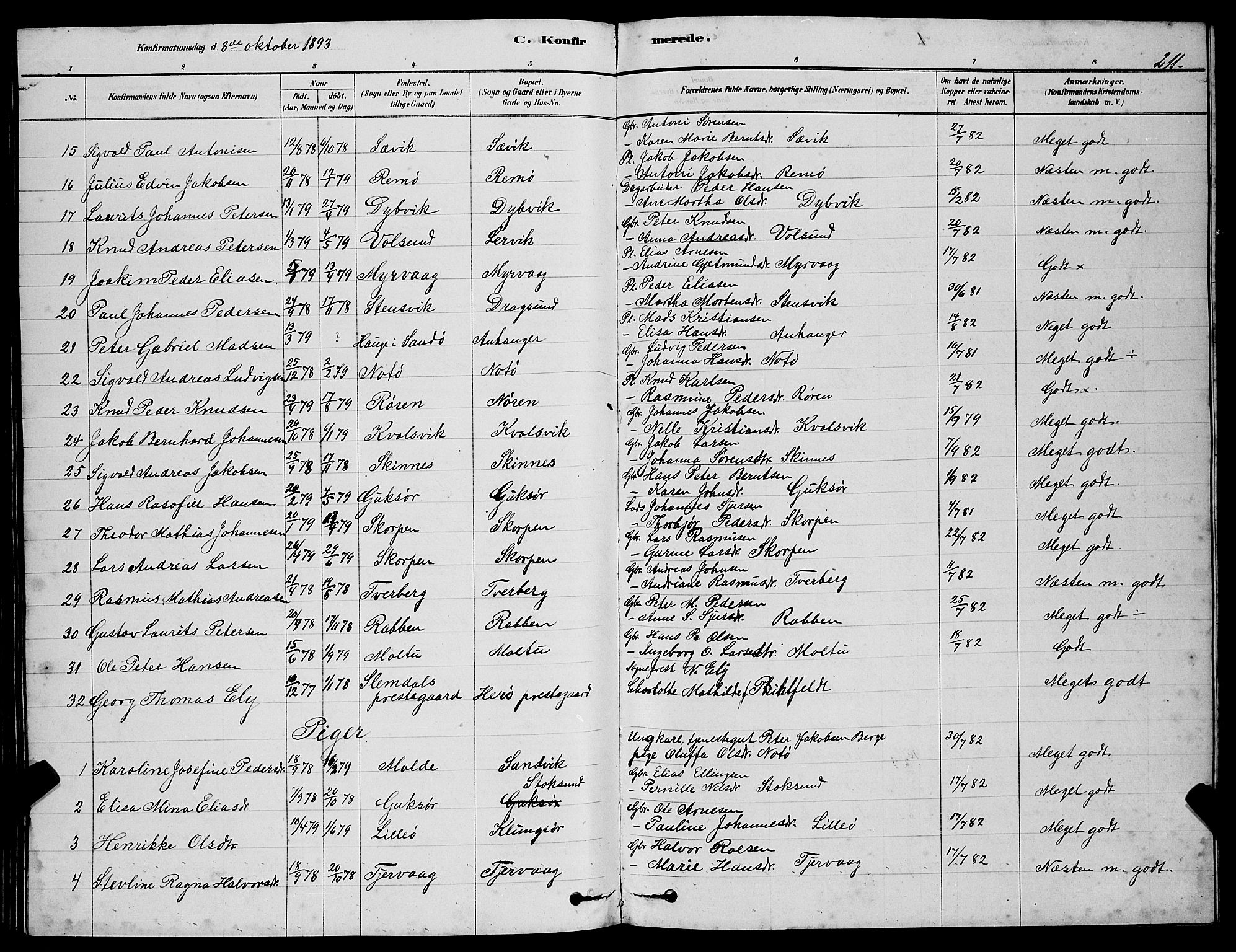 Ministerialprotokoller, klokkerbøker og fødselsregistre - Møre og Romsdal, AV/SAT-A-1454/507/L0081: Parish register (copy) no. 507C04, 1878-1898, p. 211