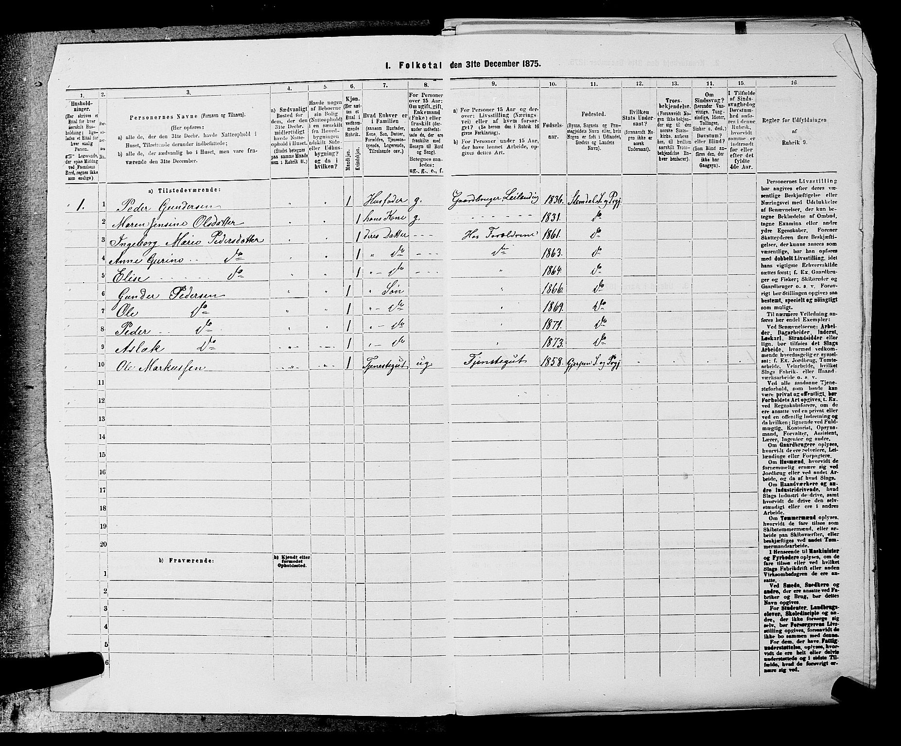 SAKO, 1875 census for 0811P Slemdal, 1875, p. 19