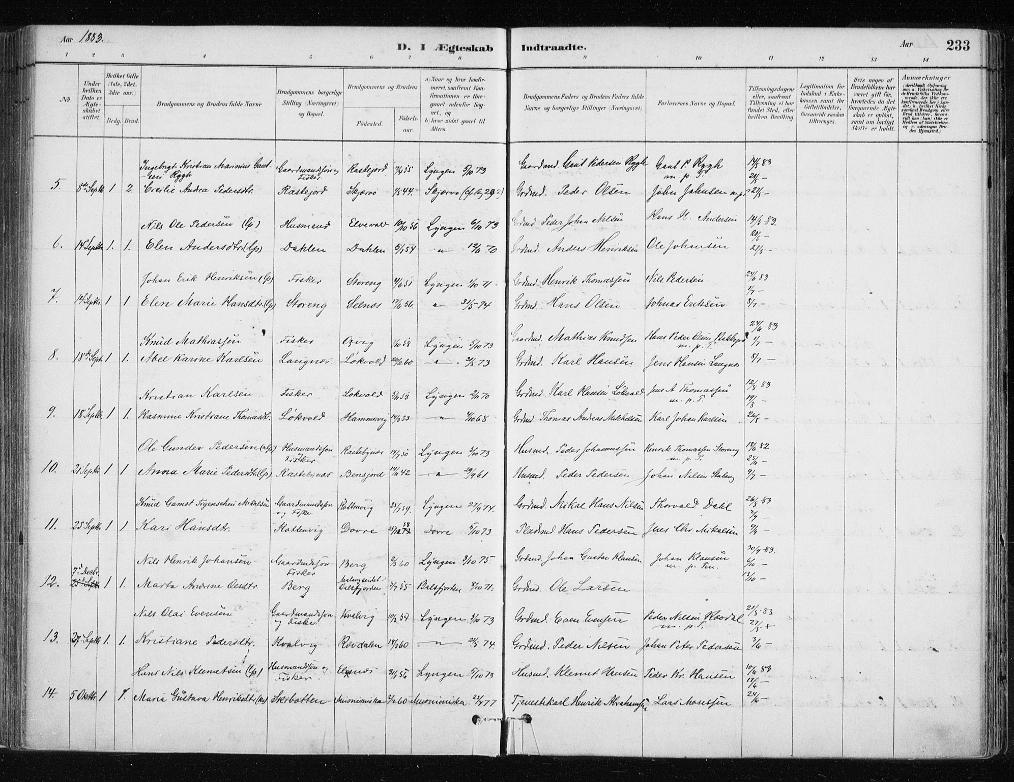 Lyngen sokneprestembete, SATØ/S-1289/H/He/Hea/L0007kirke: Parish register (official) no. 7, 1879-1890, p. 233