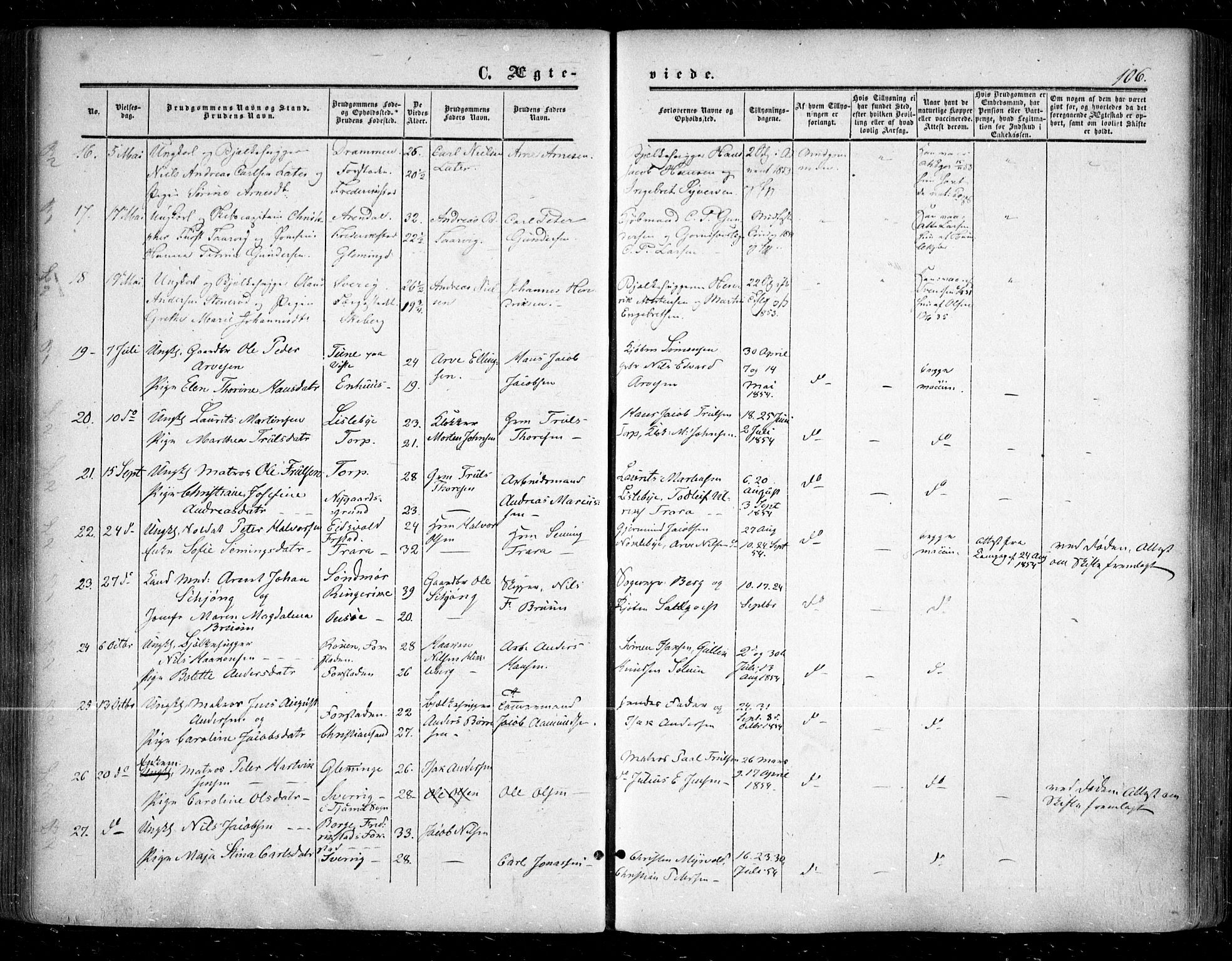 Glemmen prestekontor Kirkebøker, SAO/A-10908/F/Fa/L0007: Parish register (official) no. 7, 1853-1862, p. 106