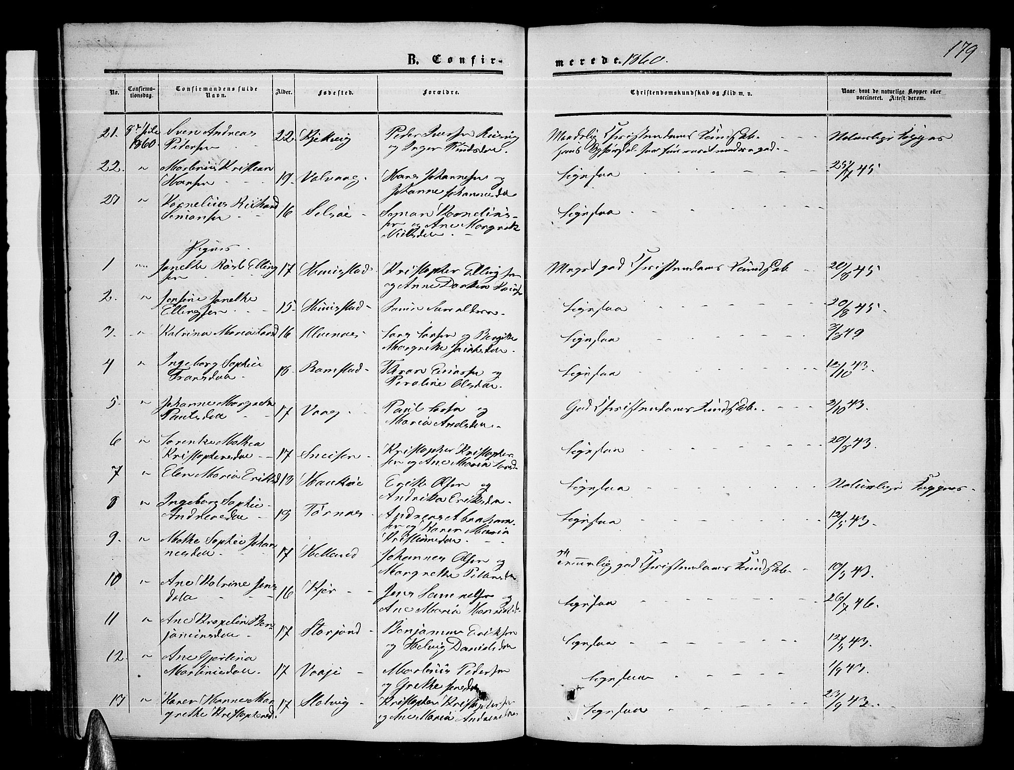 Ministerialprotokoller, klokkerbøker og fødselsregistre - Nordland, AV/SAT-A-1459/872/L1046: Parish register (copy) no. 872C02, 1852-1879, p. 179