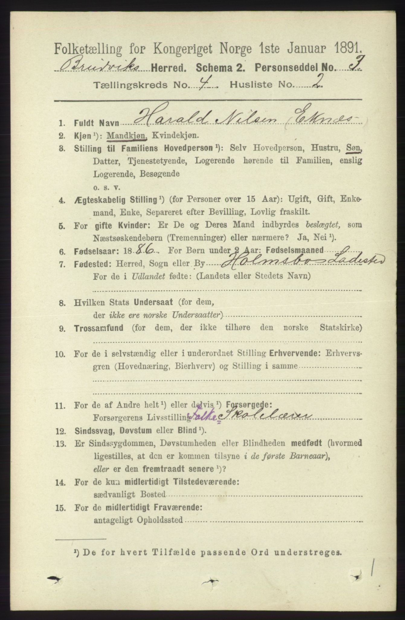 RA, 1891 census for 1251 Bruvik, 1891, p. 1014