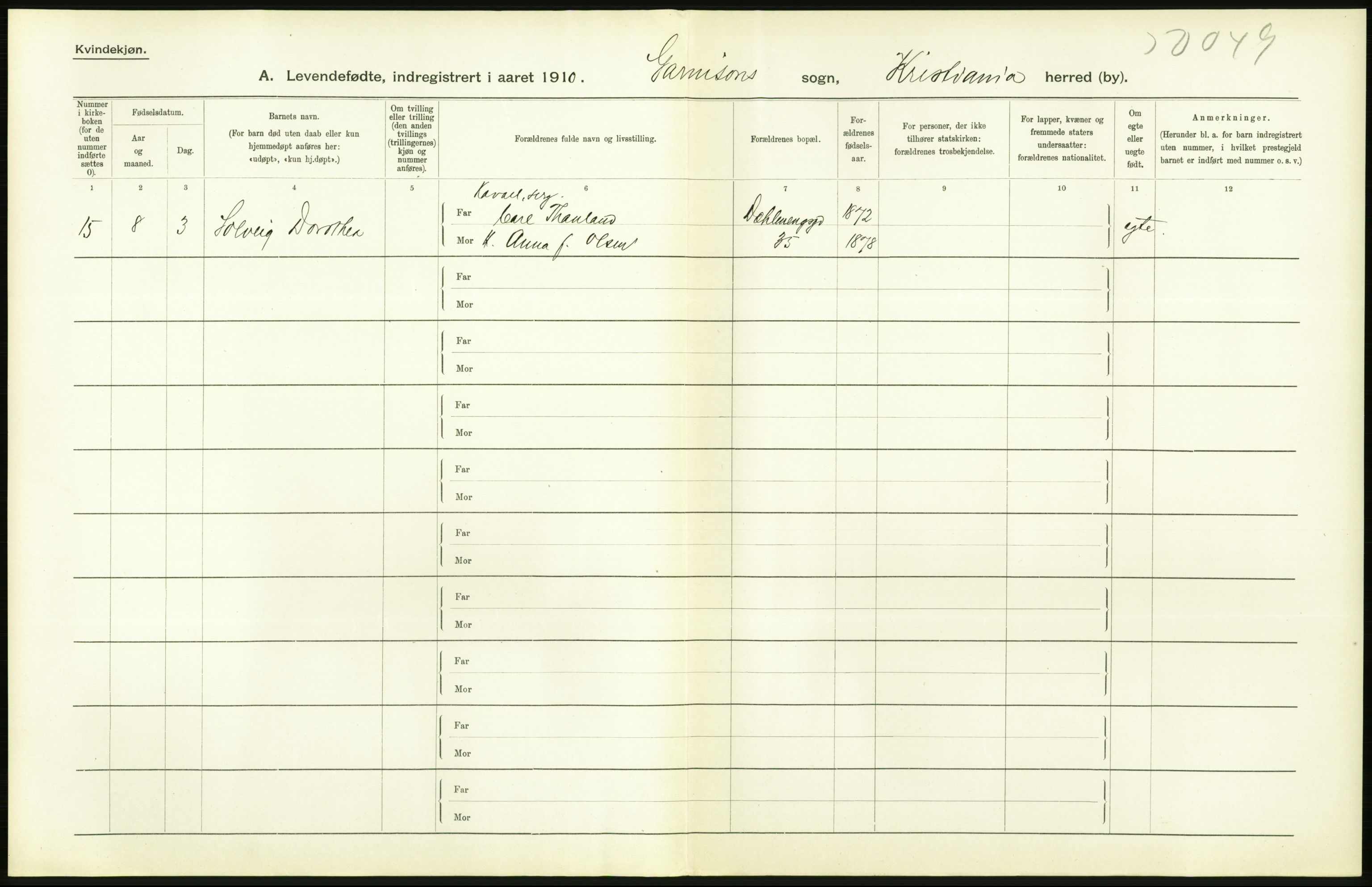 Statistisk sentralbyrå, Sosiodemografiske emner, Befolkning, RA/S-2228/D/Df/Dfa/Dfah/L0007: Kristiania: Levendefødte kvinner., 1910, p. 170