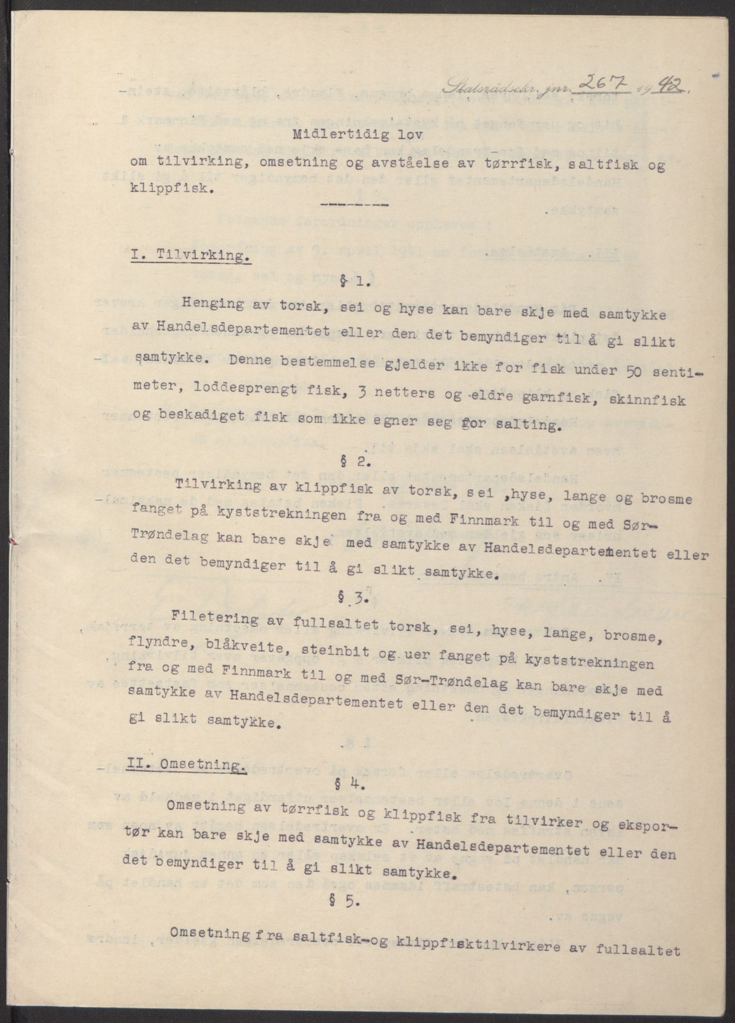 NS-administrasjonen 1940-1945 (Statsrådsekretariatet, de kommisariske statsråder mm), RA/S-4279/D/Db/L0097: Lover I, 1942, p. 148