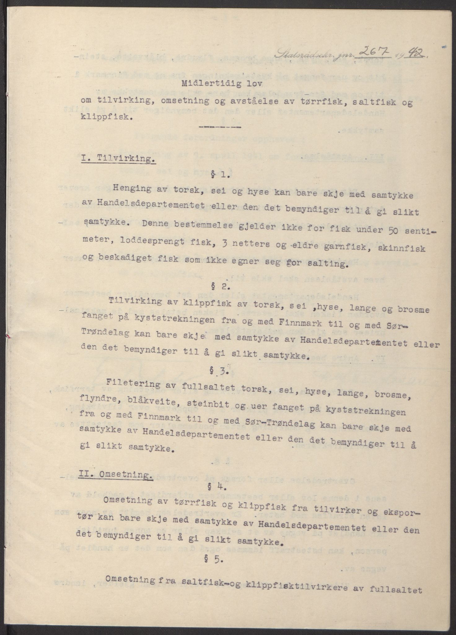 NS-administrasjonen 1940-1945 (Statsrådsekretariatet, de kommisariske statsråder mm), AV/RA-S-4279/D/Db/L0097: Lover I, 1942, p. 148
