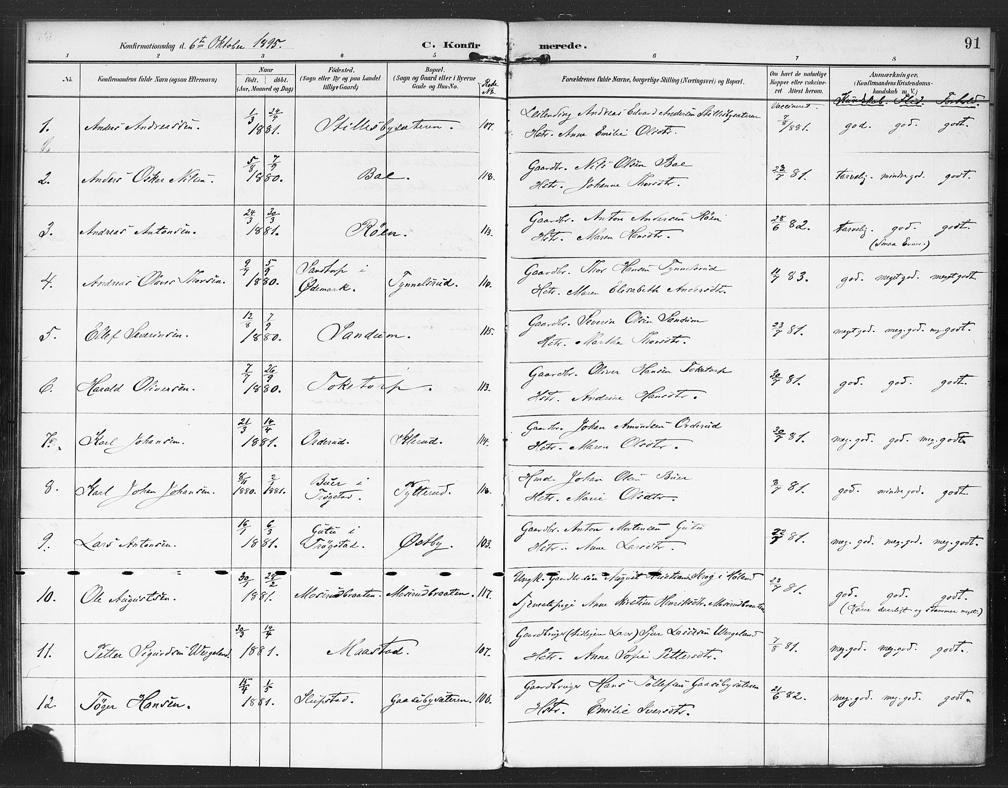 Rødenes prestekontor Kirkebøker, AV/SAO-A-2005/F/Fa/L0010: Parish register (official) no. I 10, 1890-1900, p. 91