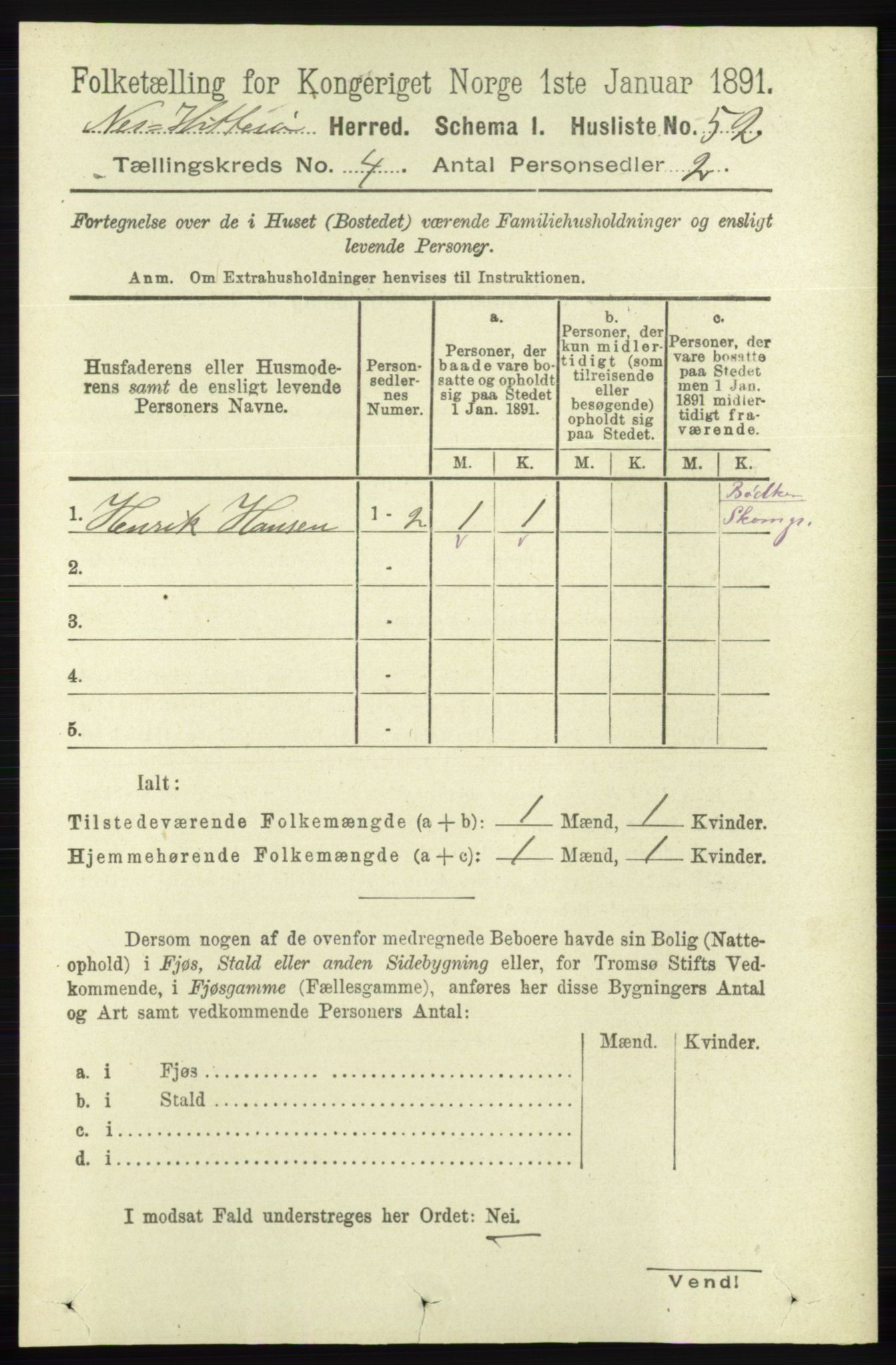 RA, 1891 census for 1043 Hidra og Nes, 1891, p. 1421