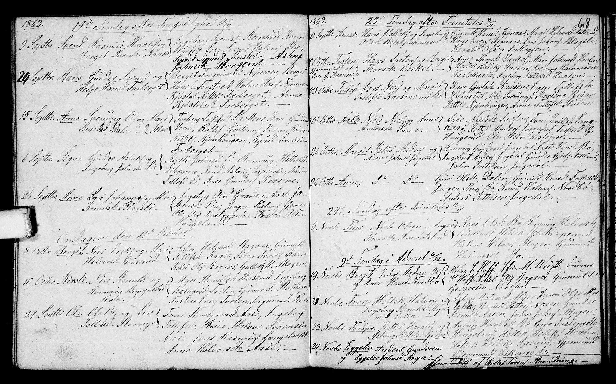 Bø kirkebøker, SAKO/A-257/G/Ga/L0002: Parish register (copy) no. 2, 1853-1866, p. 68