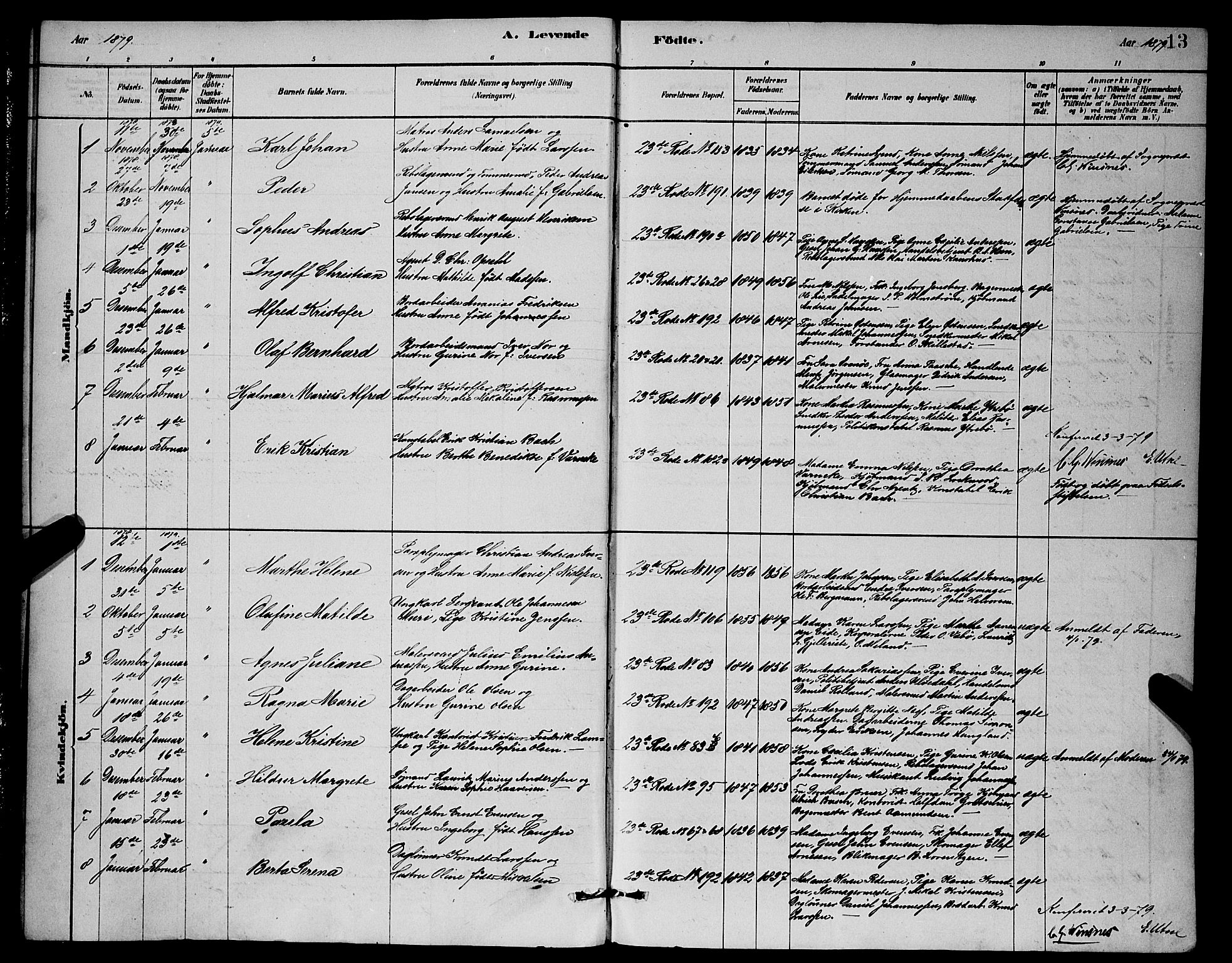 Mariakirken Sokneprestembete, SAB/A-76901/H/Hab/L0004: Parish register (copy) no. A 4, 1878-1892, p. 13