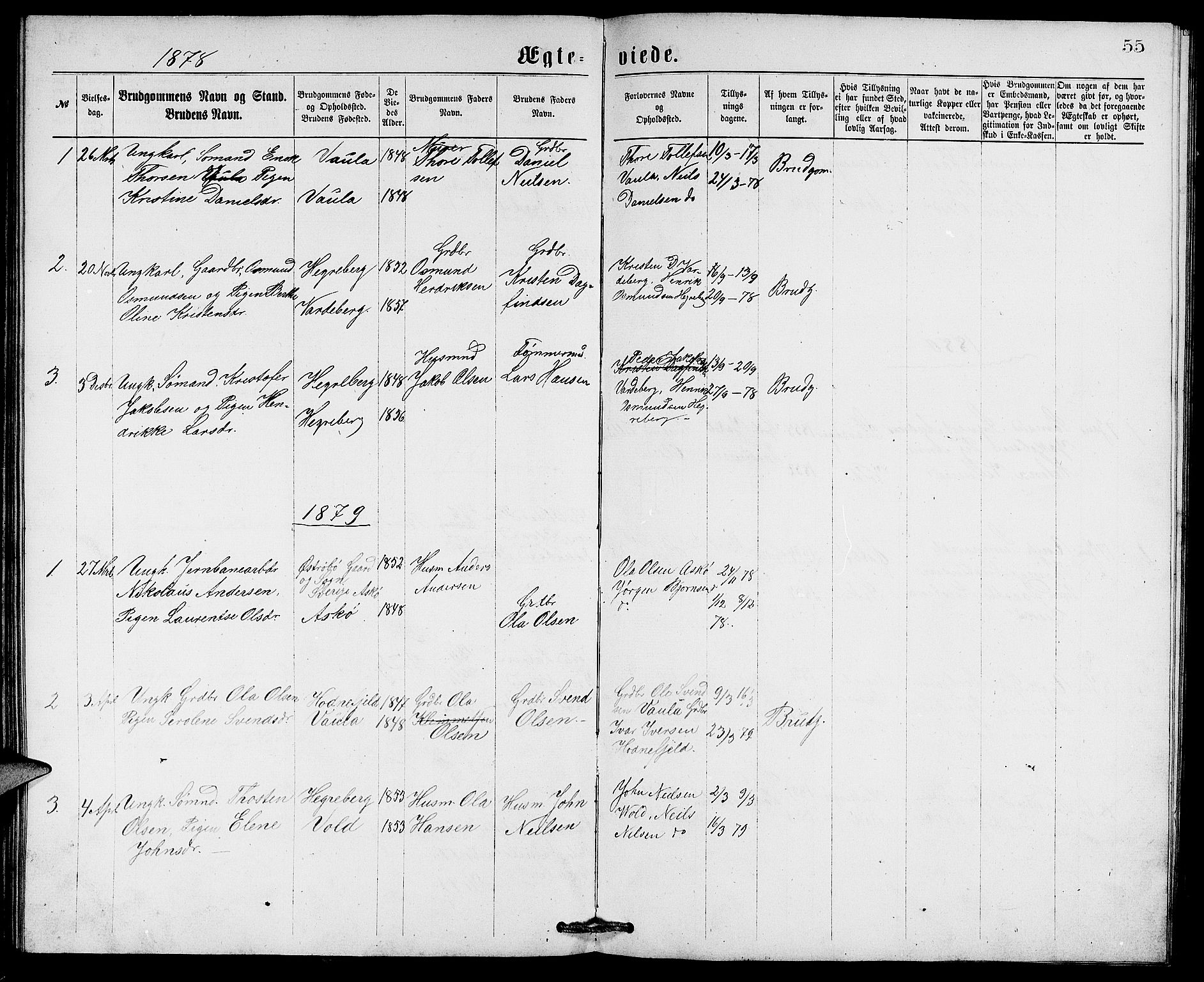 Rennesøy sokneprestkontor, SAST/A -101827/H/Ha/Hab/L0005: Parish register (copy) no. B 5, 1871-1890, p. 55