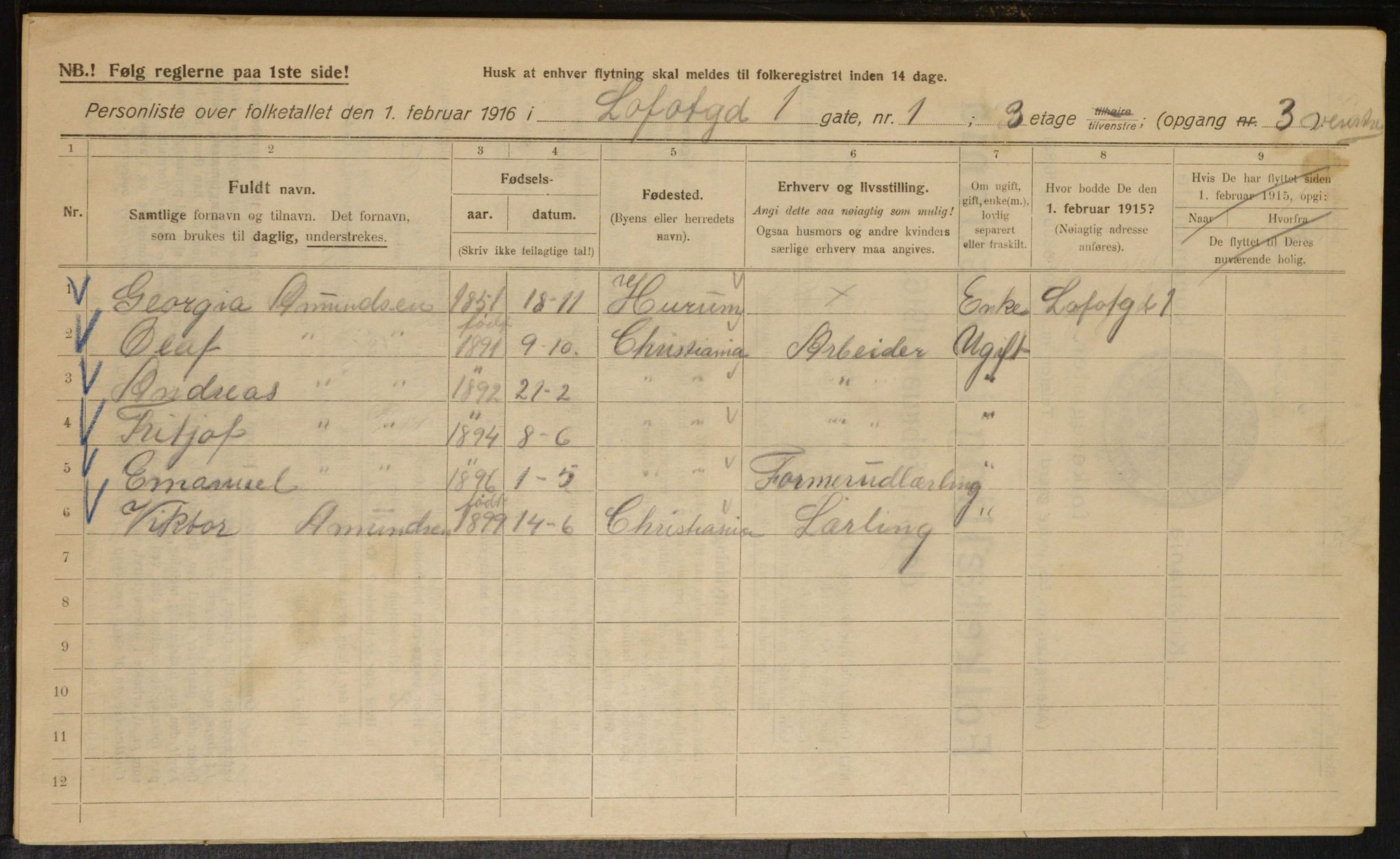 OBA, Municipal Census 1916 for Kristiania, 1916, p. 59660