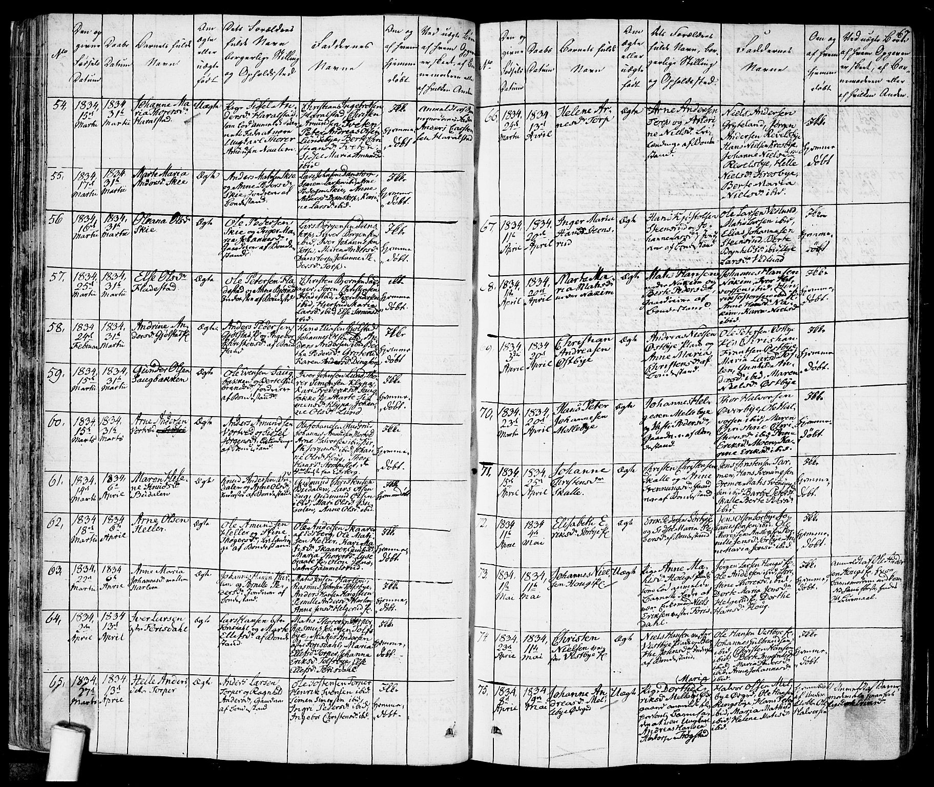 Rakkestad prestekontor Kirkebøker, AV/SAO-A-2008/F/Fa/L0007: Parish register (official) no. I 7, 1825-1841, p. 67