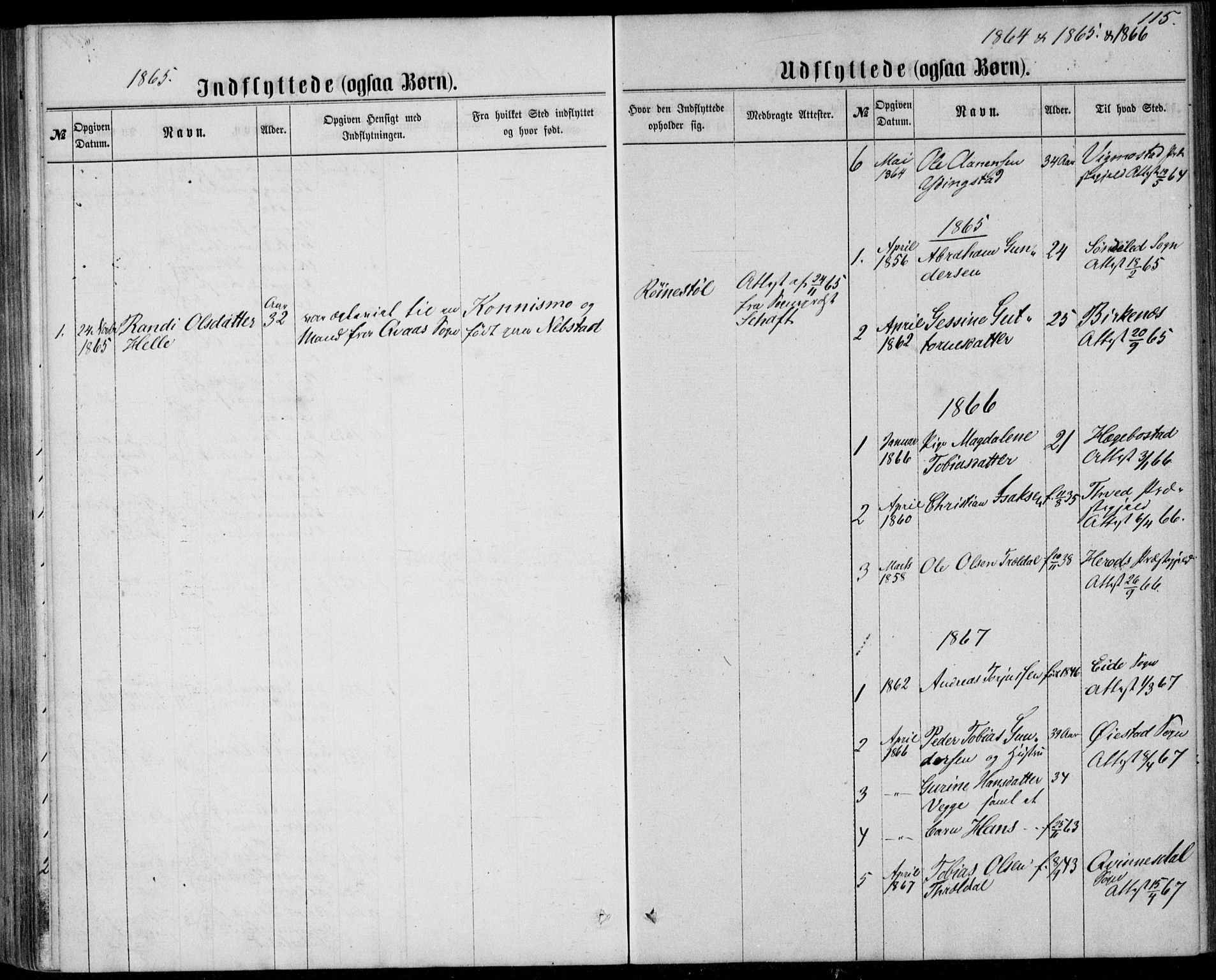 Lyngdal sokneprestkontor, SAK/1111-0029/F/Fa/Fab/L0002: Parish register (official) no. A 2, 1861-1878, p. 115