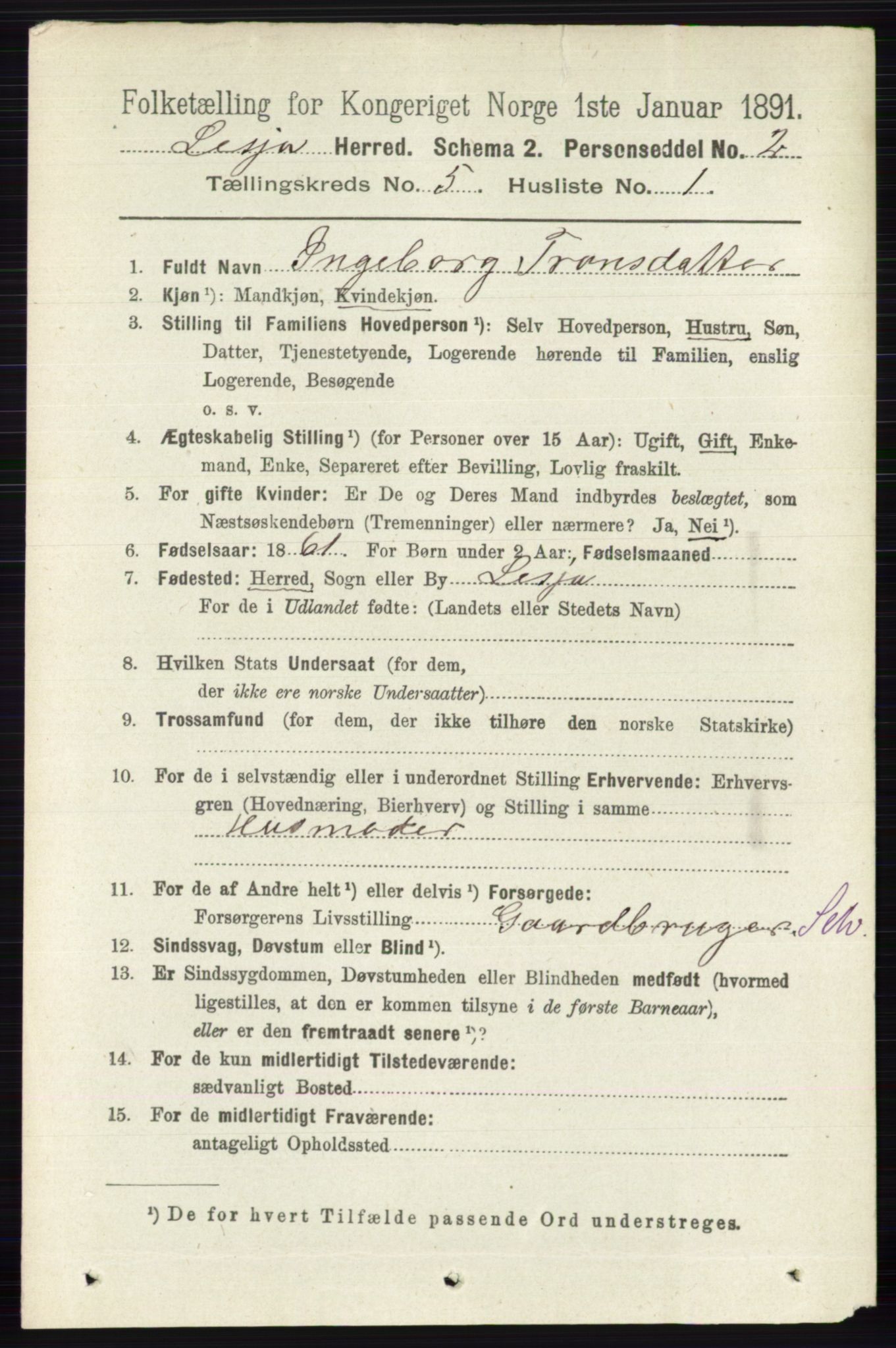 RA, 1891 census for 0512 Lesja, 1891, p. 1683