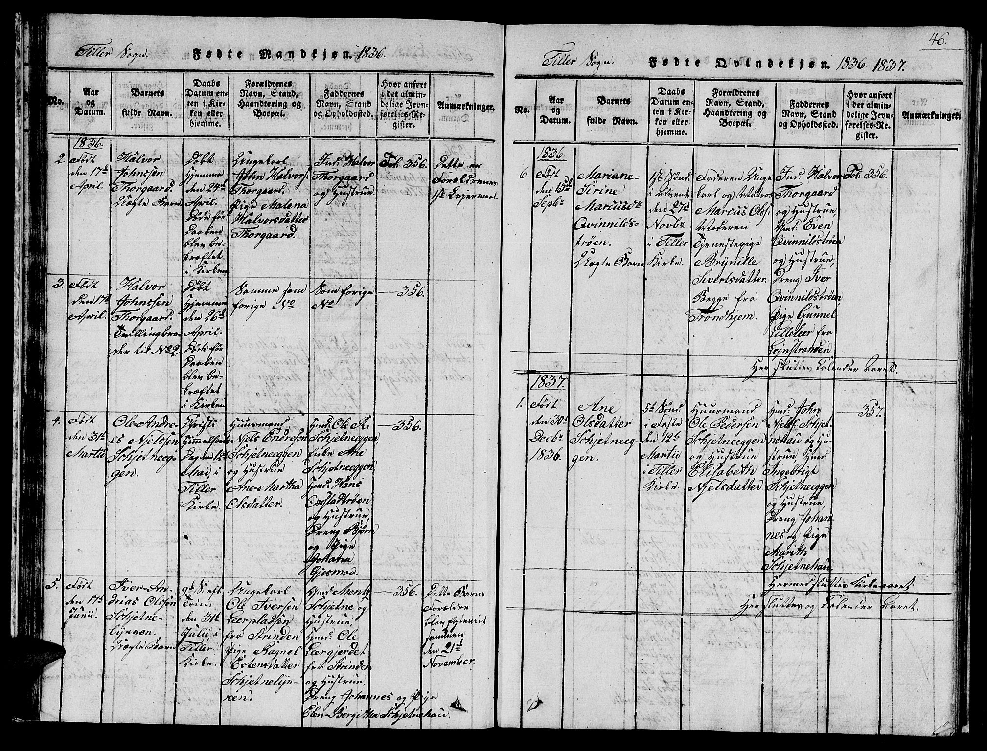 Ministerialprotokoller, klokkerbøker og fødselsregistre - Sør-Trøndelag, SAT/A-1456/621/L0458: Parish register (copy) no. 621C01, 1816-1865, p. 46