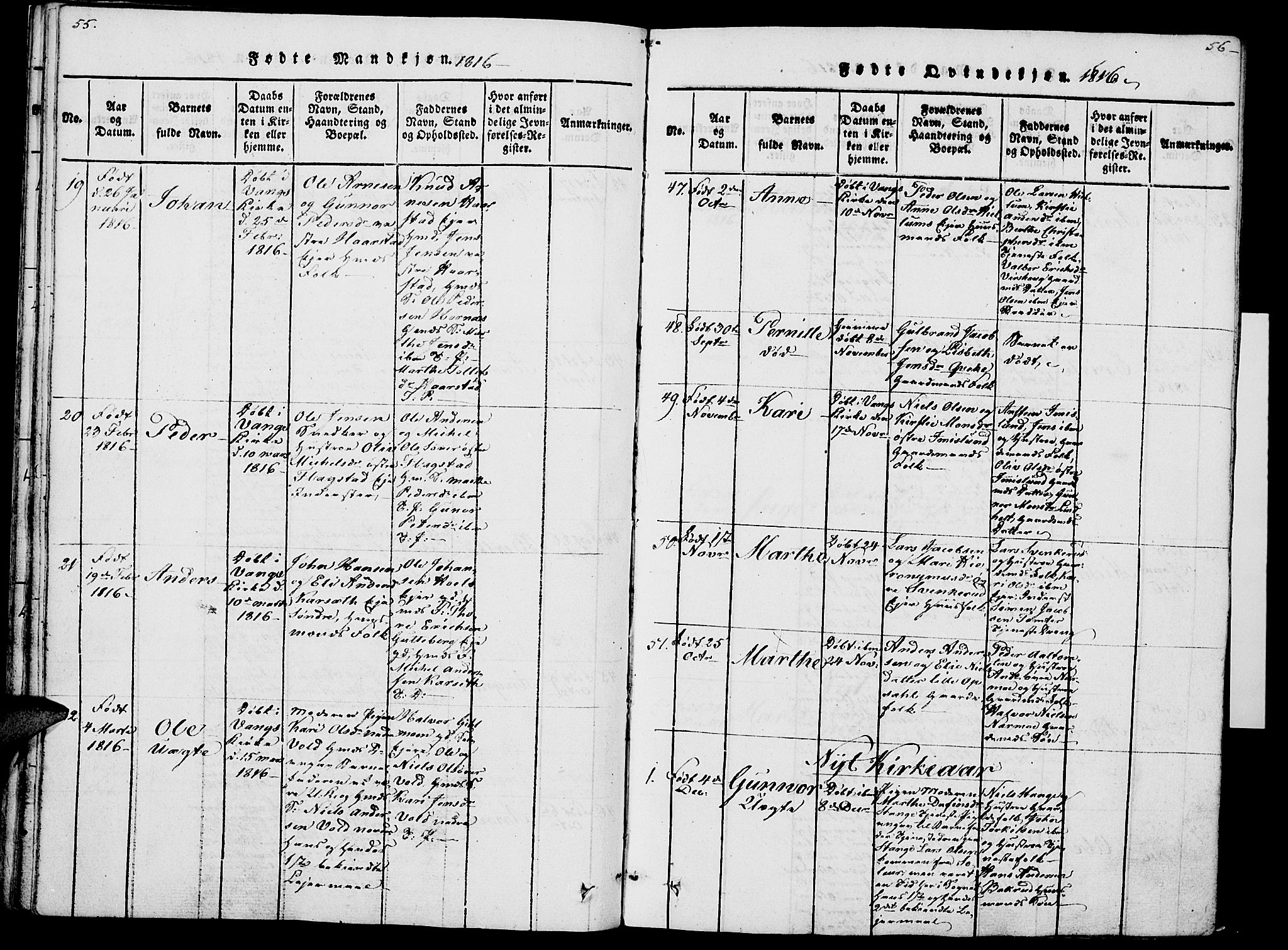 Vang prestekontor, Hedmark, SAH/PREST-008/H/Ha/Haa/L0007: Parish register (official) no. 7, 1813-1826, p. 55-56