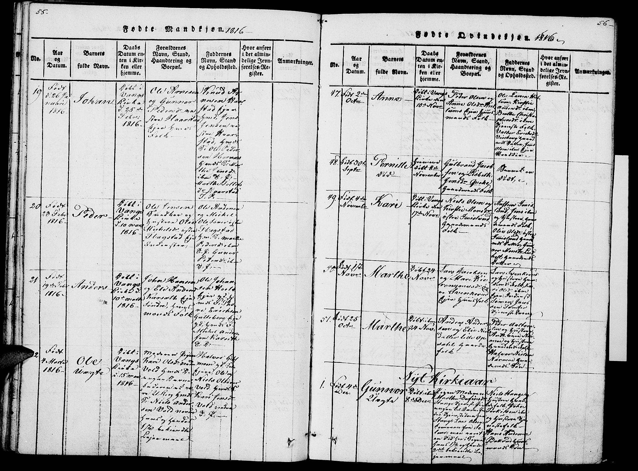 Vang prestekontor, Hedmark, AV/SAH-PREST-008/H/Ha/Haa/L0007: Parish register (official) no. 7, 1813-1826, p. 55-56