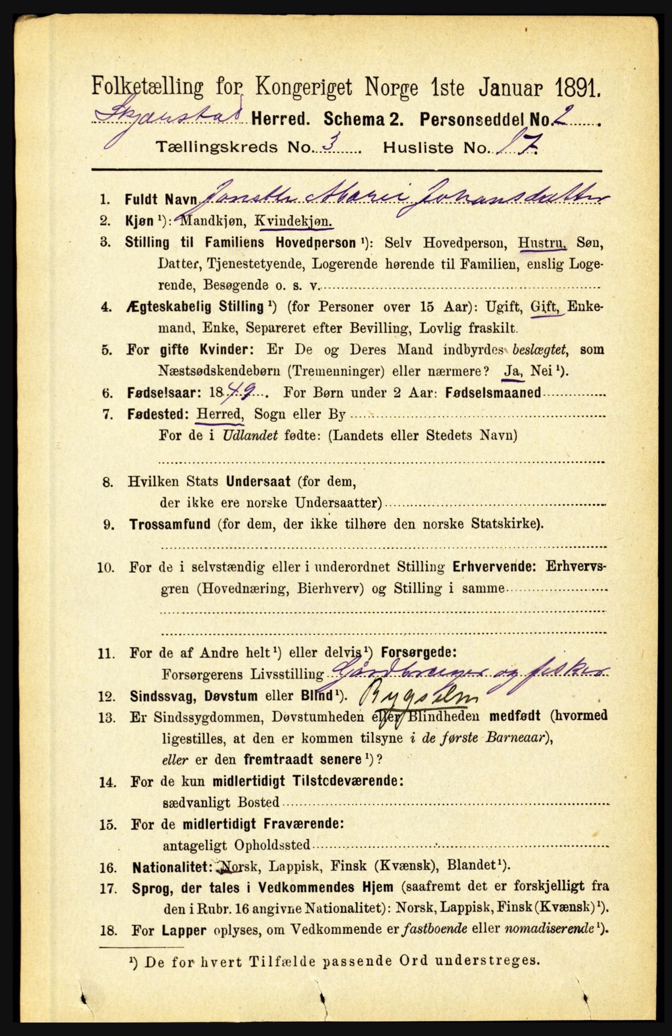 RA, 1891 census for 1842 Skjerstad, 1891, p. 838