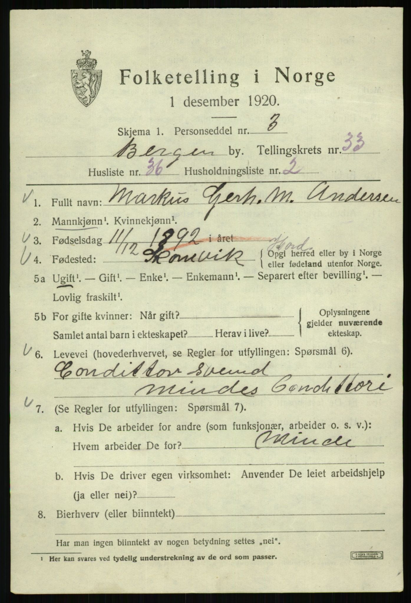 SAB, 1920 census for Bergen, 1920, p. 100328