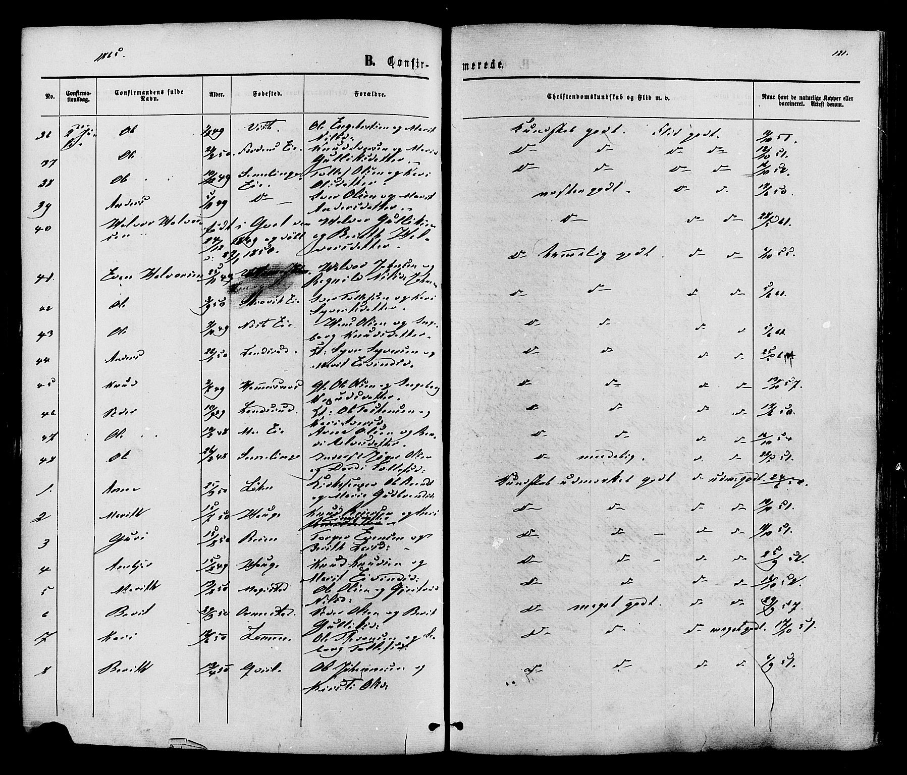 Vestre Slidre prestekontor, AV/SAH-PREST-136/H/Ha/Haa/L0003: Parish register (official) no. 3, 1865-1880, p. 121