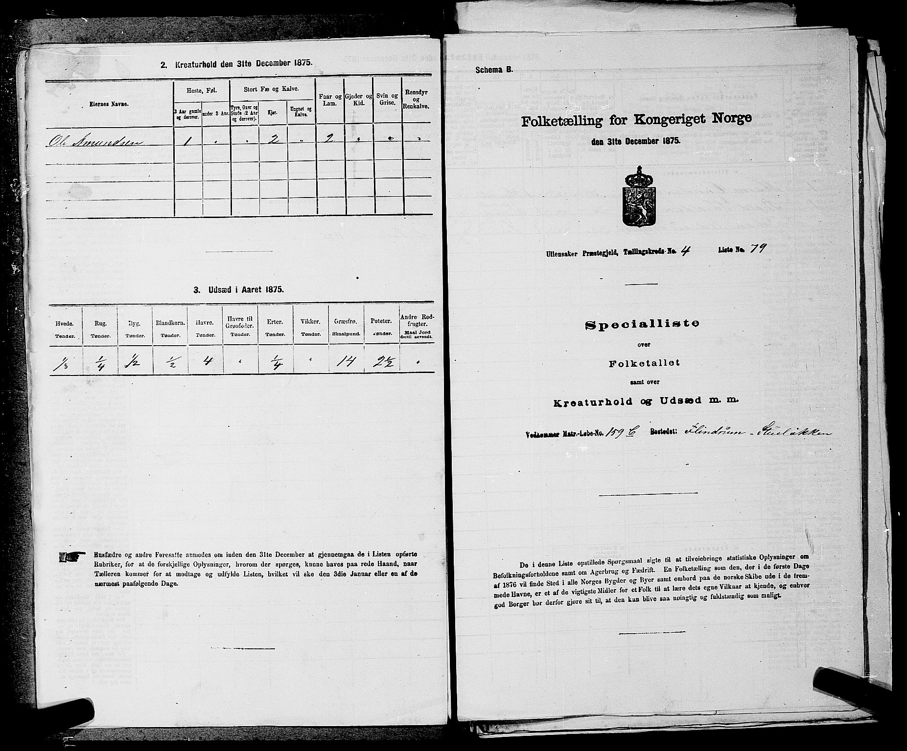 RA, 1875 census for 0235P Ullensaker, 1875, p. 645