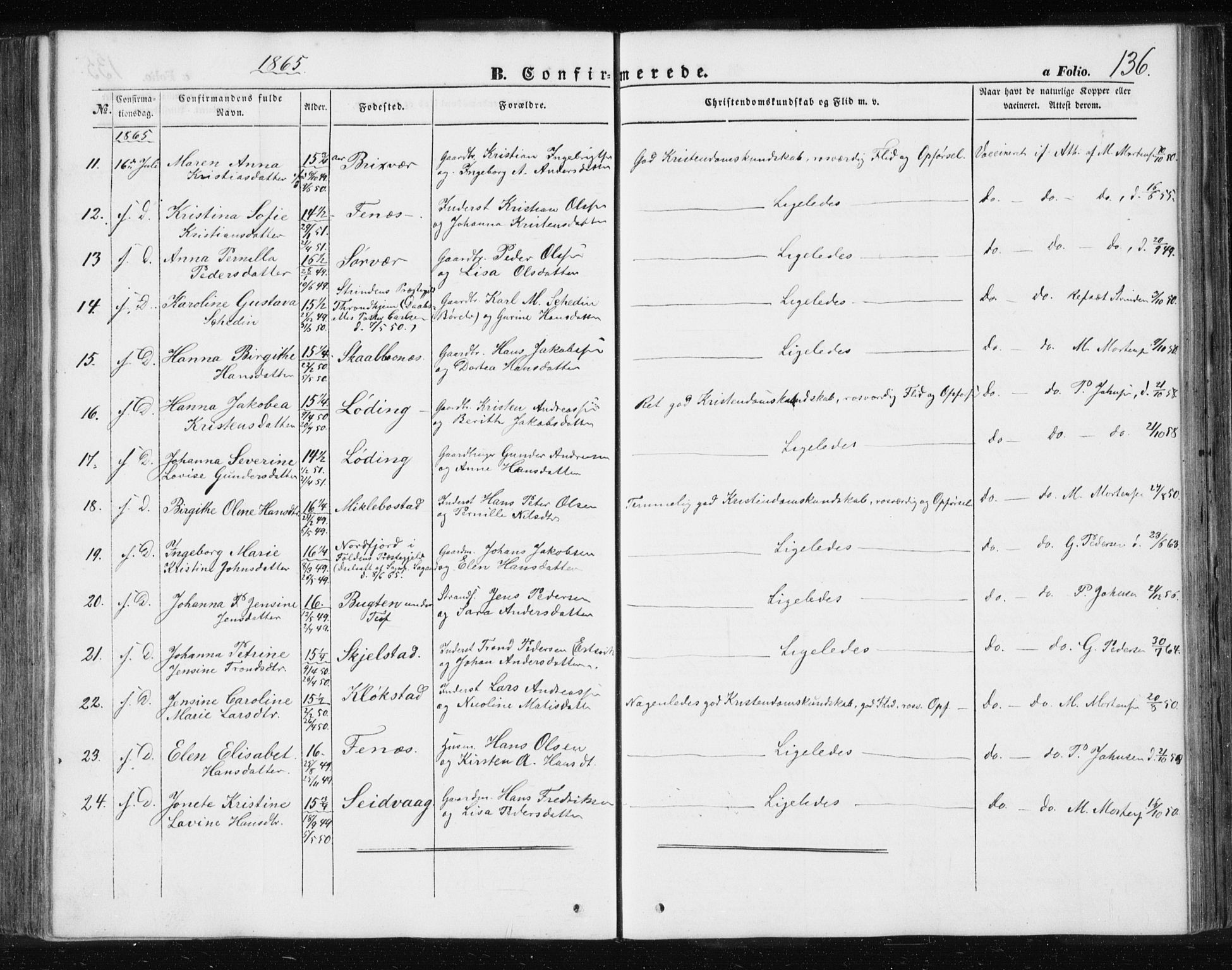 Ministerialprotokoller, klokkerbøker og fødselsregistre - Nordland, AV/SAT-A-1459/801/L0028: Parish register (copy) no. 801C03, 1855-1867, p. 136