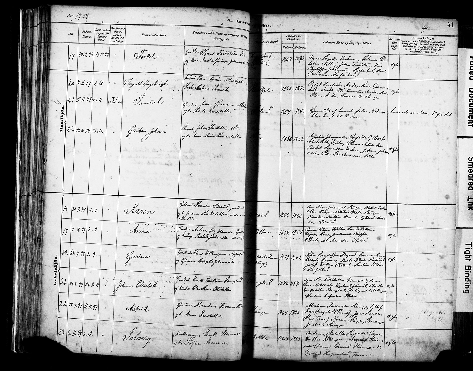 Klepp sokneprestkontor, SAST/A-101803/001/3/30BA/L0009: Parish register (official) no. A 7, 1886-1915, p. 51