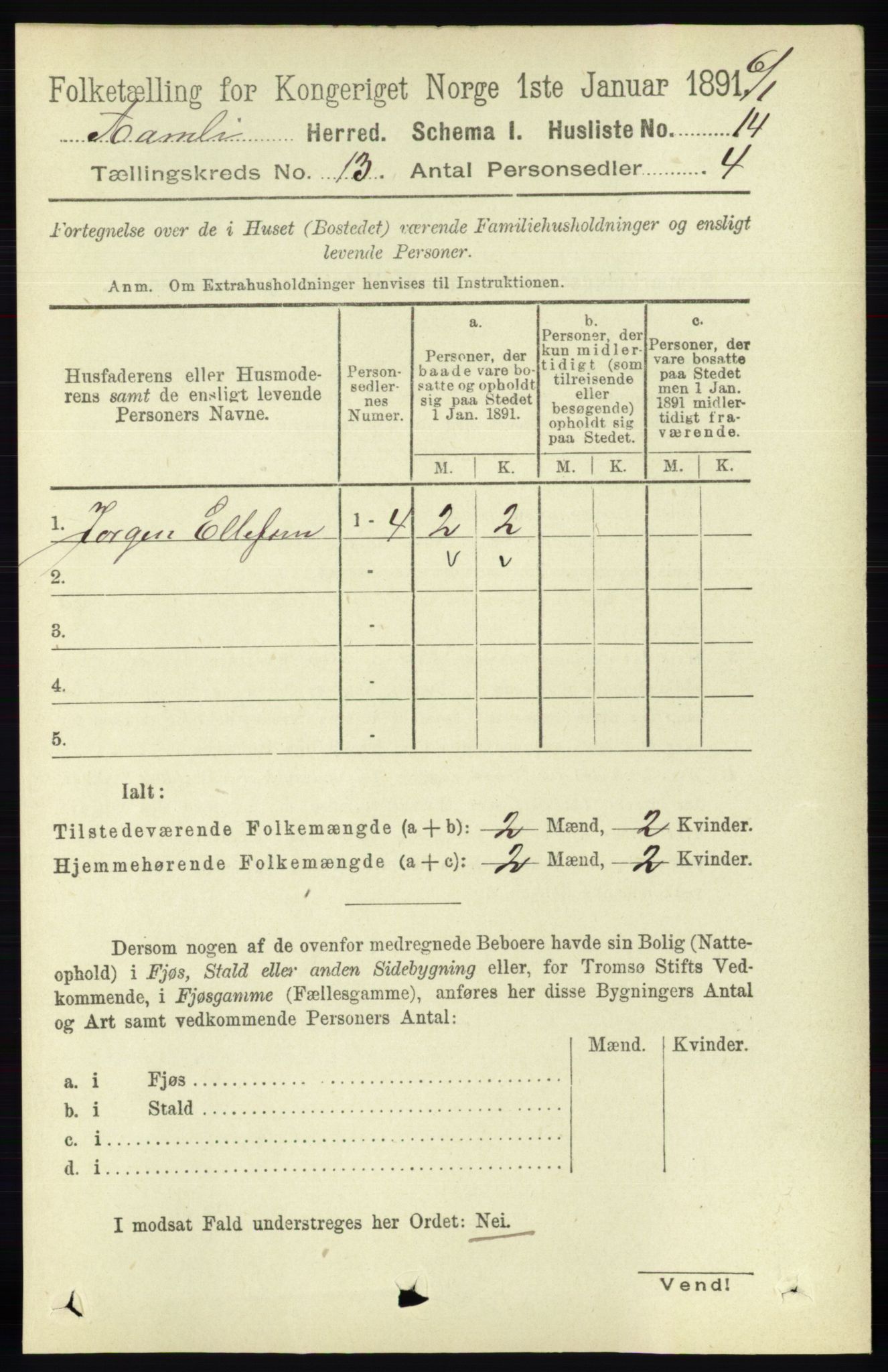 RA, 1891 census for 0929 Åmli, 1891, p. 2146