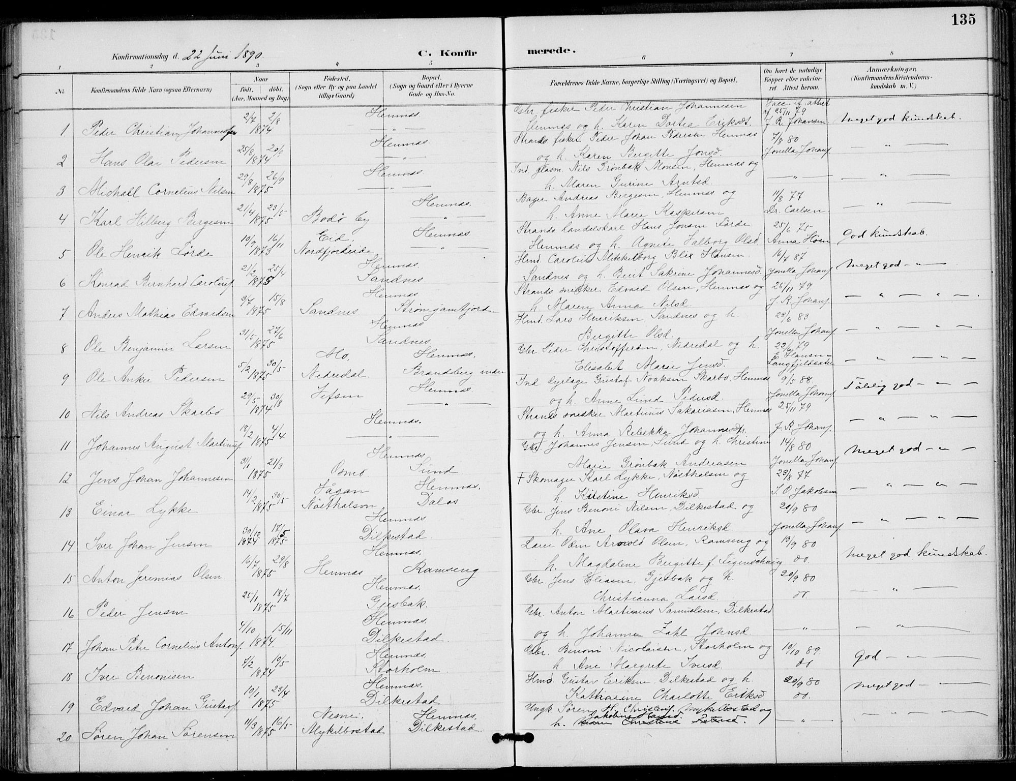 Ministerialprotokoller, klokkerbøker og fødselsregistre - Nordland, SAT/A-1459/825/L0362: Parish register (official) no. 825A16, 1886-1908, p. 135