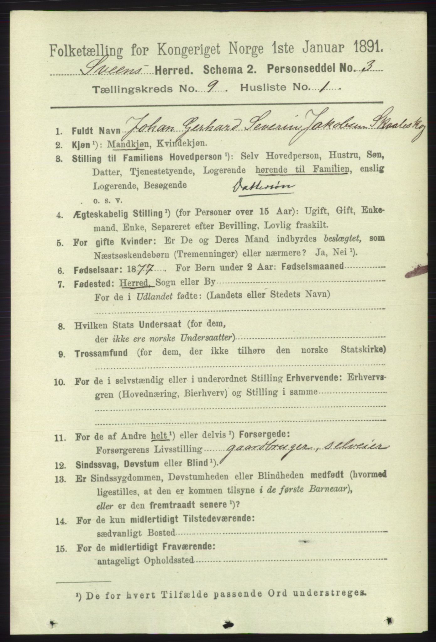 RA, 1891 census for 1216 Sveio, 1891, p. 2690