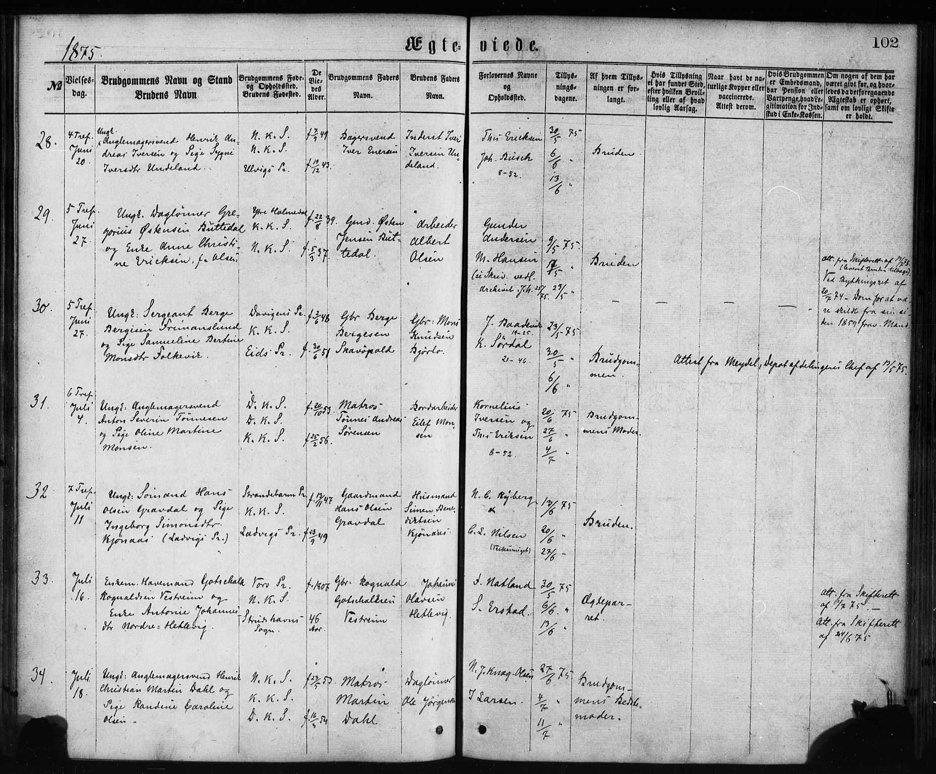 Korskirken sokneprestembete, AV/SAB-A-76101/H/Haa/L0036: Parish register (official) no. D 3, 1867-1882, p. 102