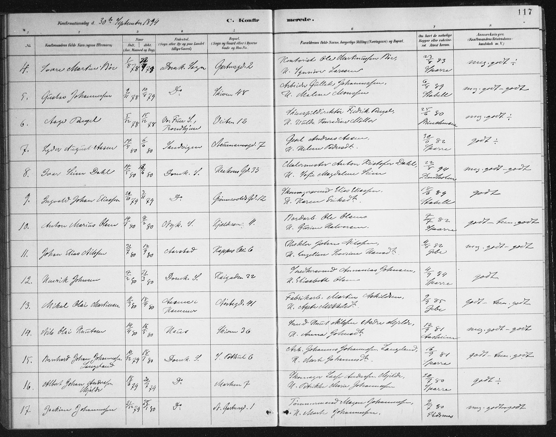 Domkirken sokneprestembete, AV/SAB-A-74801/H/Haa/L0066: Curate's parish register no. A 4, 1880-1912, p. 117