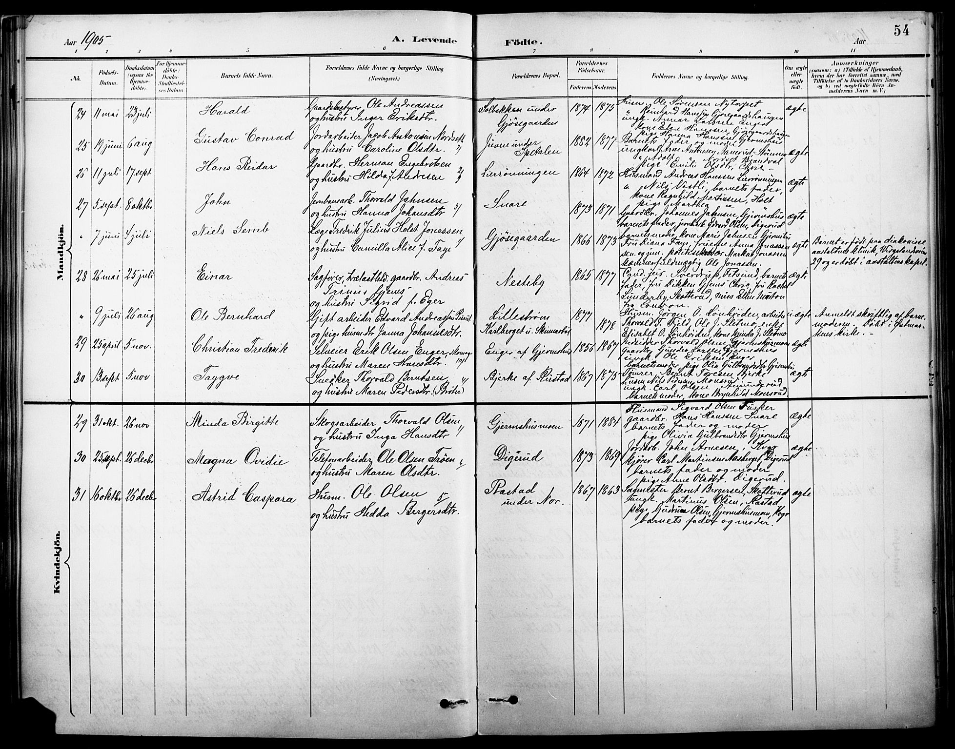 Vinger prestekontor, SAH/PREST-024/H/Ha/Hab/L0003: Parish register (copy) no. 3, 1895-1920, p. 54