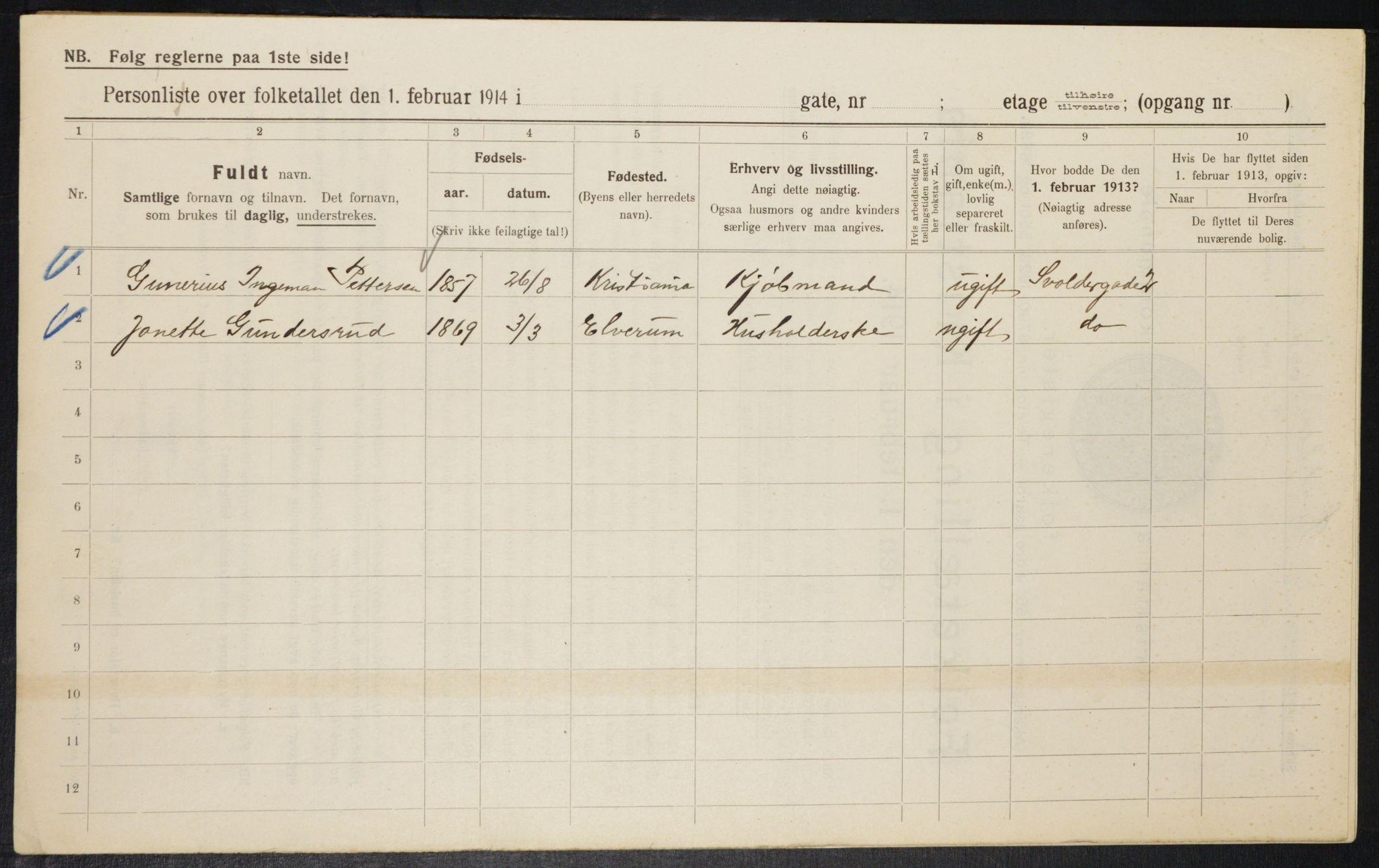 OBA, Municipal Census 1914 for Kristiania, 1914, p. 106922