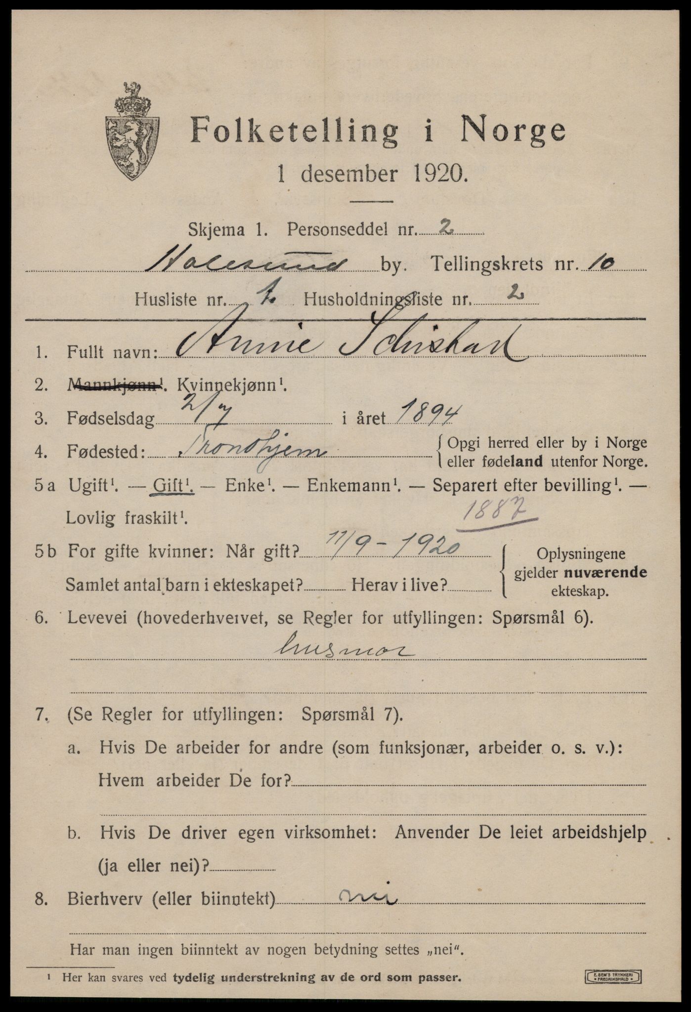 SAT, 1920 census for Ålesund, 1920, p. 23840