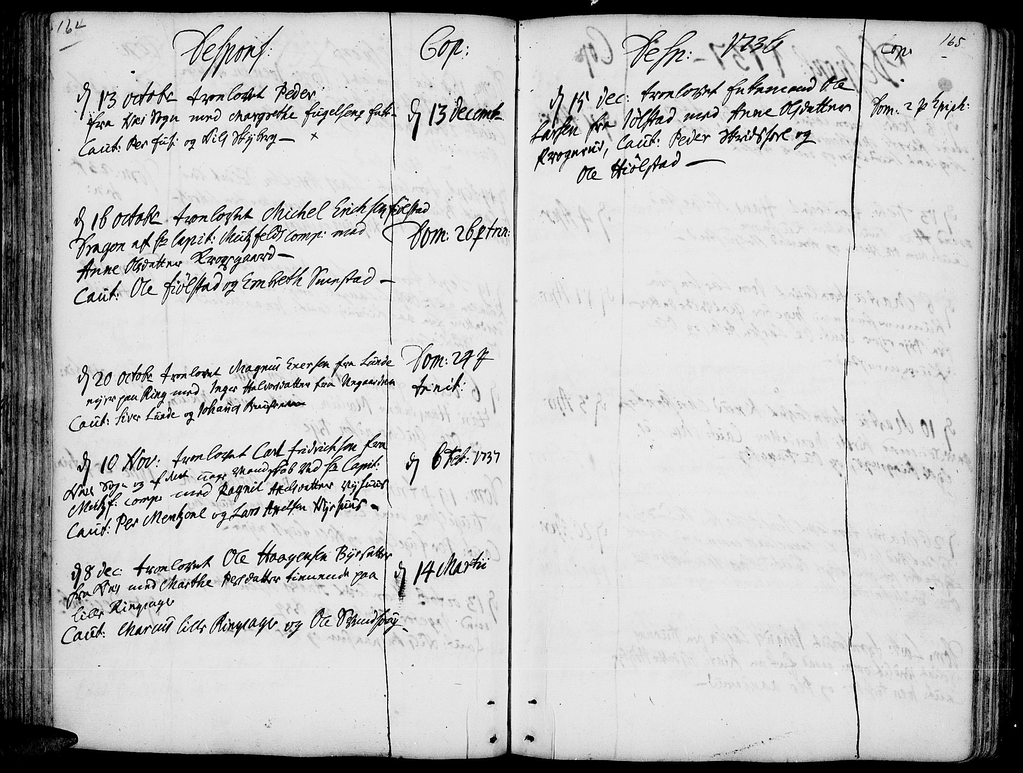 Ringsaker prestekontor, SAH/PREST-014/K/Ka/L0001: Parish register (official) no. 1, 1734-1746, p. 164-165