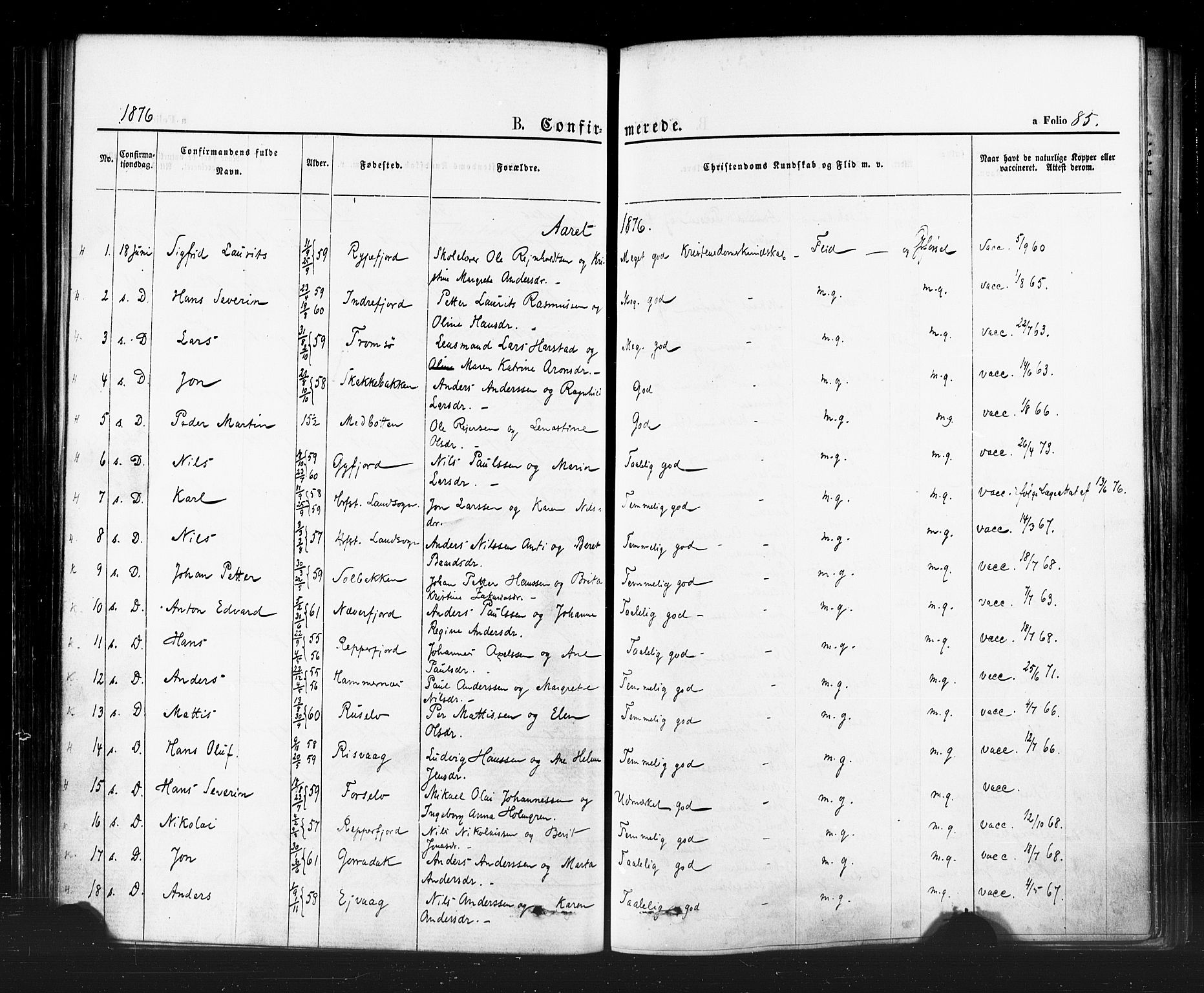 Hammerfest sokneprestkontor, SATØ/S-1347/H/Ha/L0007.kirke: Parish register (official) no. 7, 1869-1884, p. 85