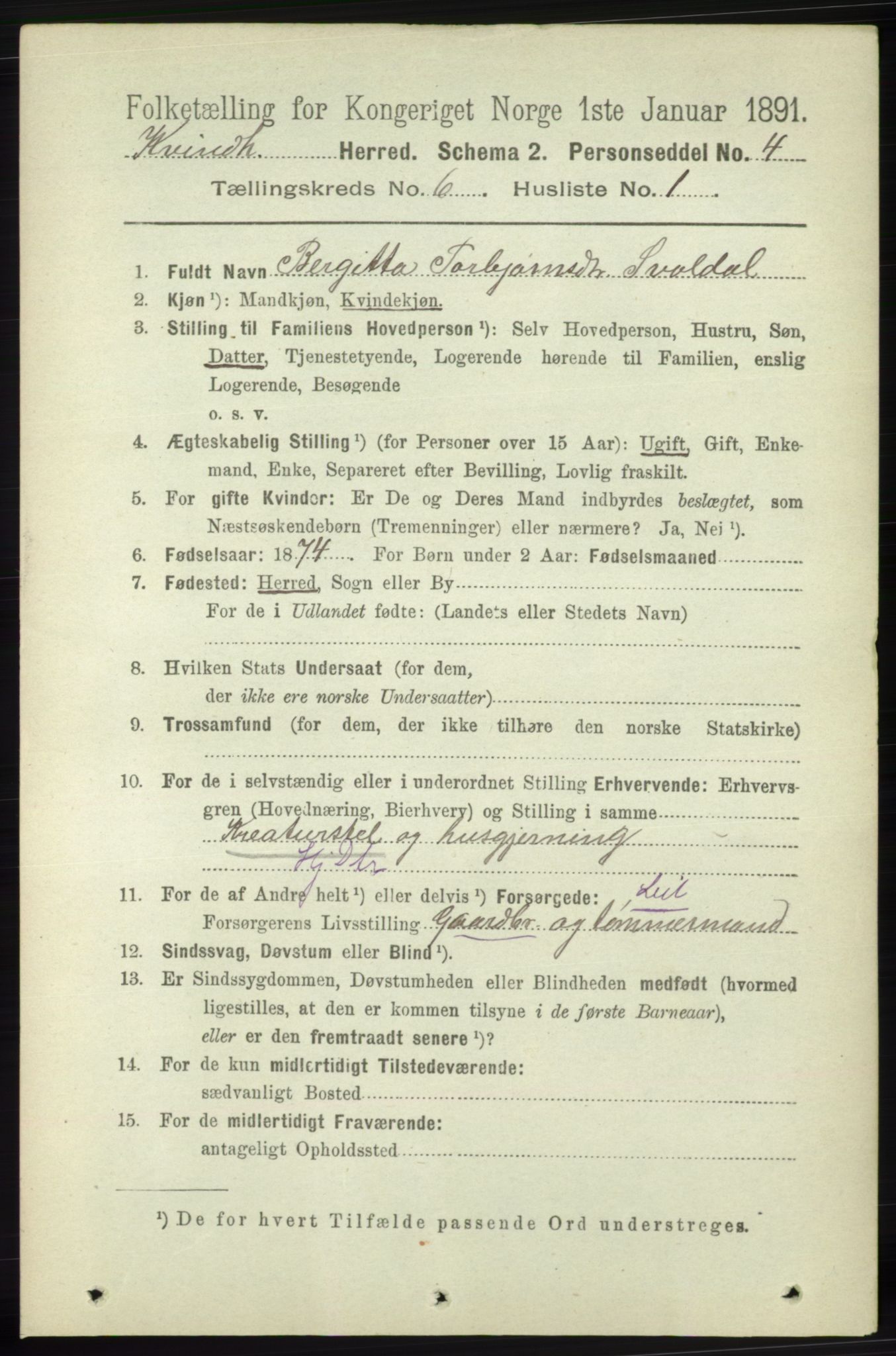 RA, 1891 census for 1224 Kvinnherad, 1891, p. 2124