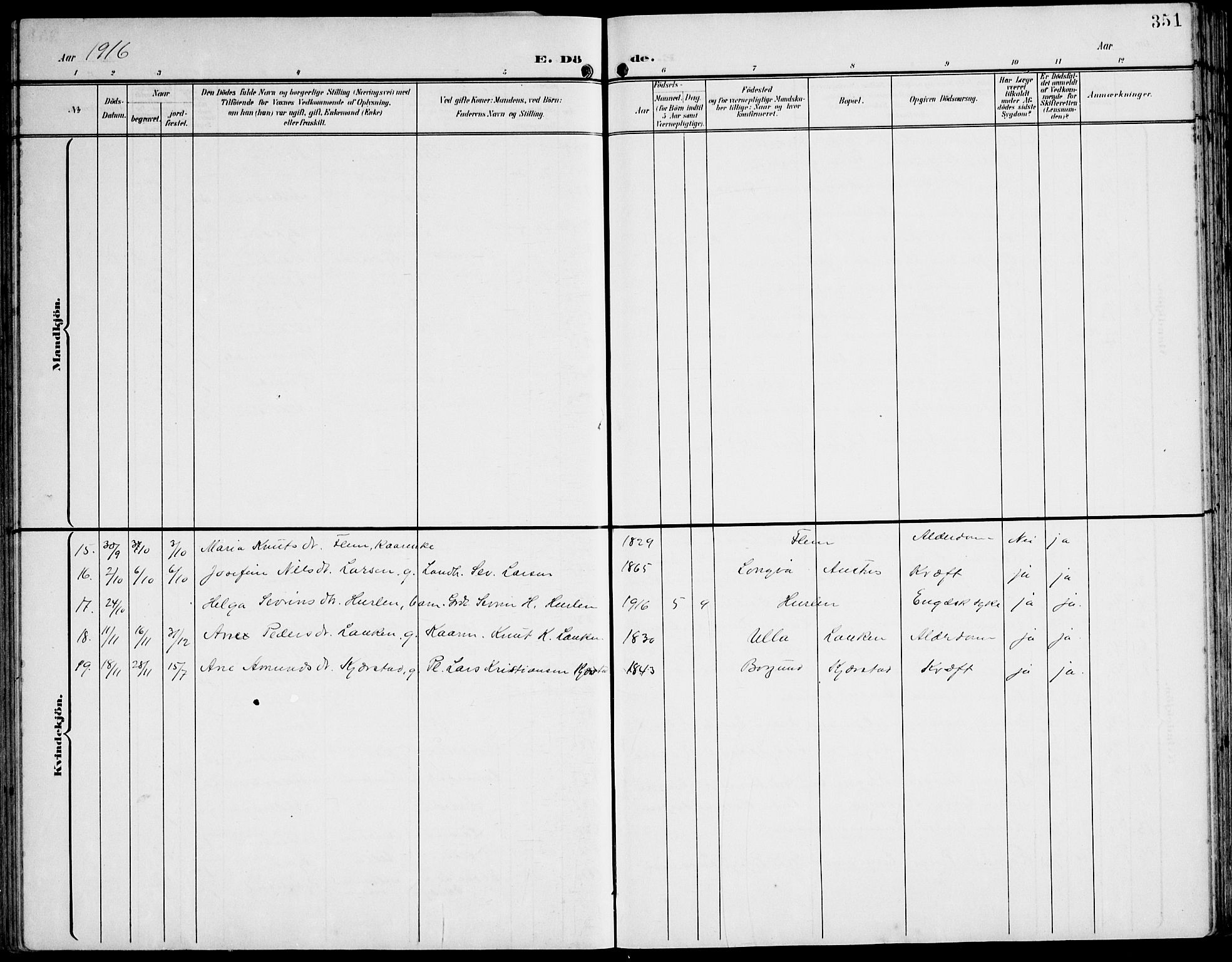 Ministerialprotokoller, klokkerbøker og fødselsregistre - Møre og Romsdal, AV/SAT-A-1454/536/L0511: Parish register (copy) no. 536C06, 1899-1944, p. 351