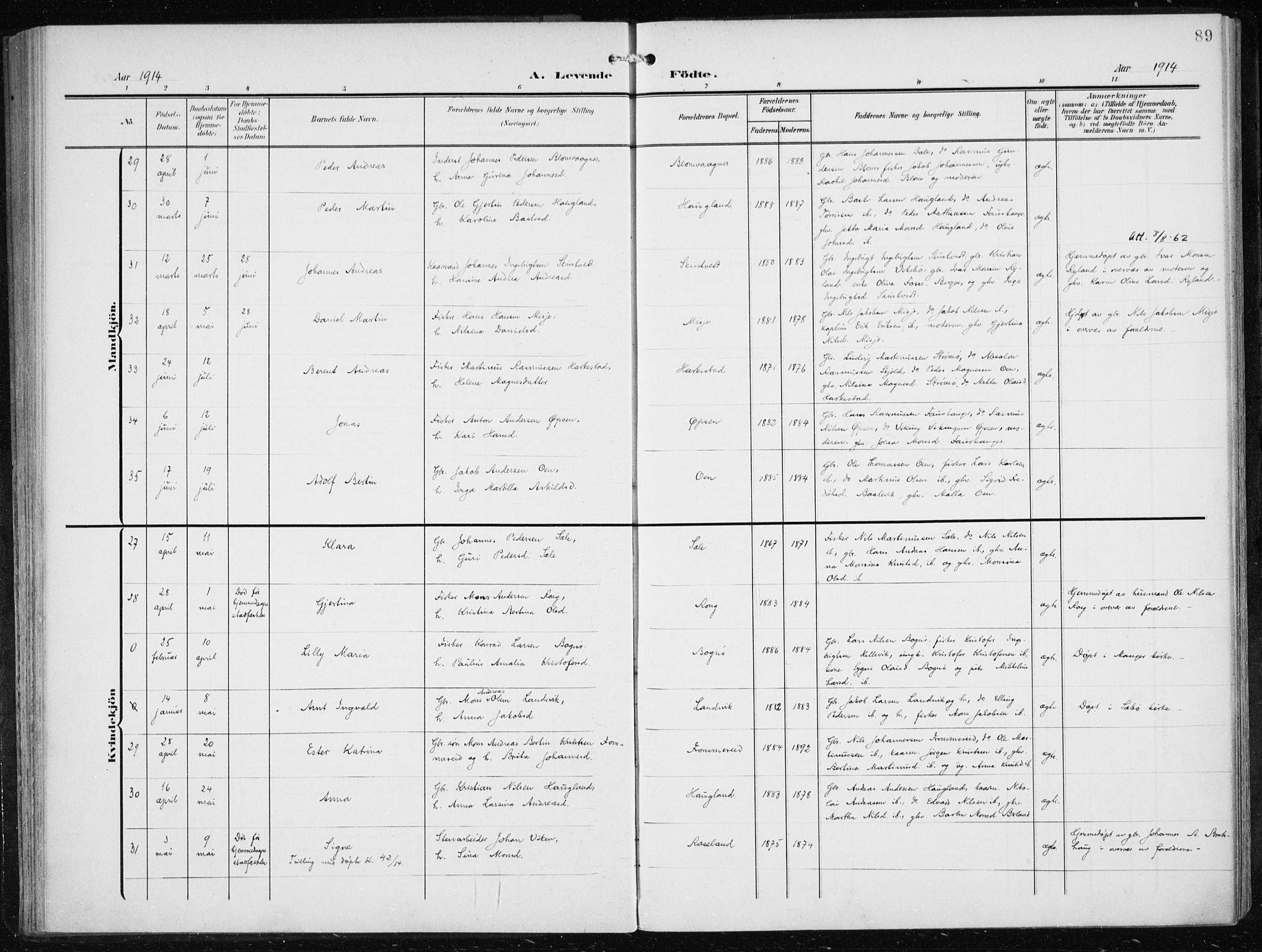 Herdla Sokneprestembete, AV/SAB-A-75701/H/Haa: Parish register (official) no. A 5, 1905-1918, p. 89