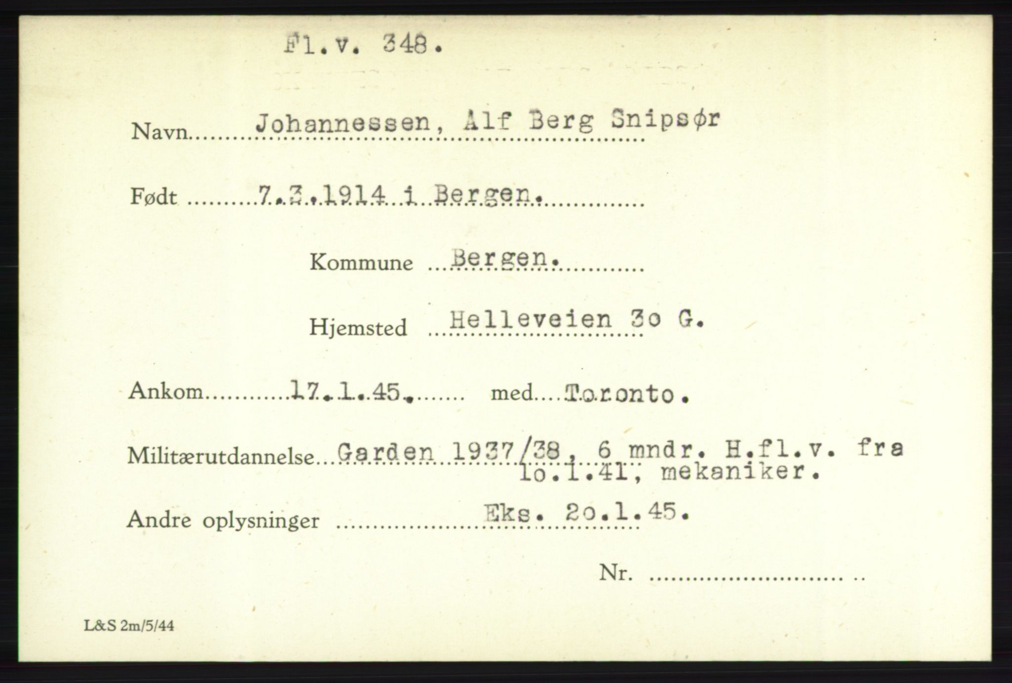 Forsvarets Overkommando. 2. kontor. Arkiv 8.1. Mottakersentralen FDE og FO.II, AV/RA-RAFA-6952/P/Pa/L0010: Jenssen - Jøsevold , 1940-1945, p. 42