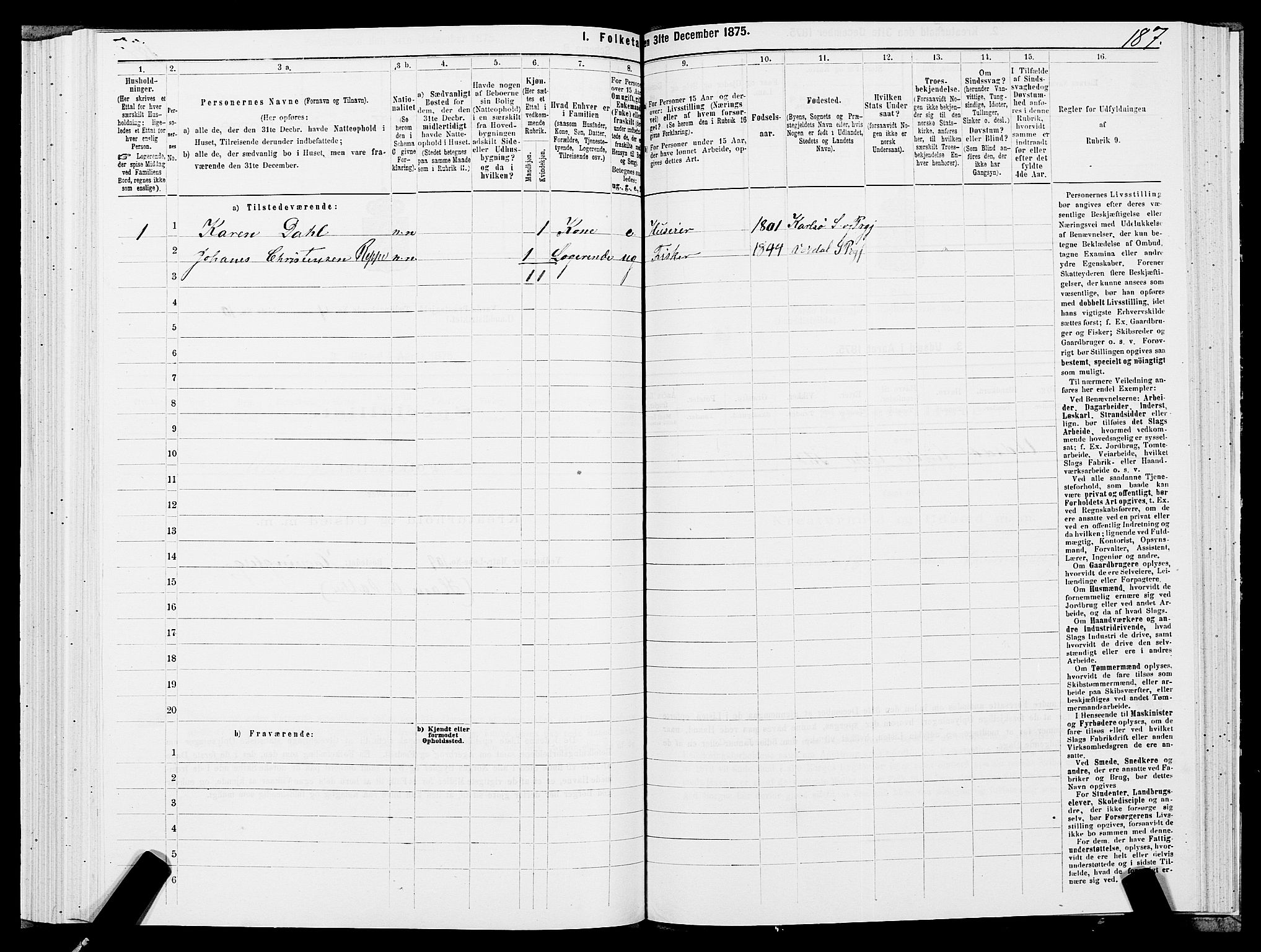 SATØ, 1875 census for 2028L Vardø/Vardø, 1875, p. 1187