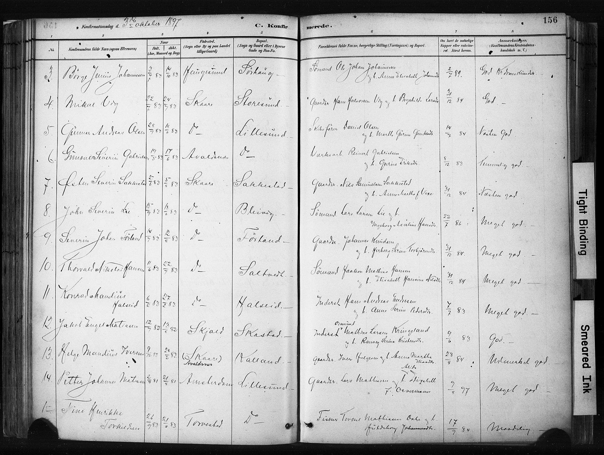 Haugesund sokneprestkontor, AV/SAST-A -101863/H/Ha/Haa/L0004: Parish register (official) no. A 4, 1886-1908, p. 156