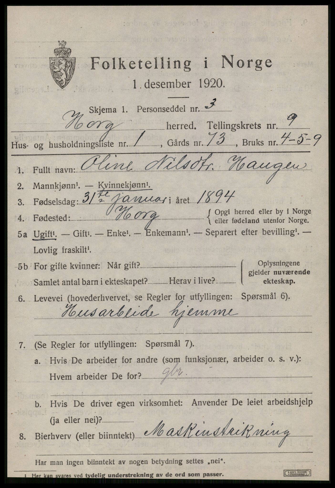 SAT, 1920 census for Horg, 1920, p. 5354