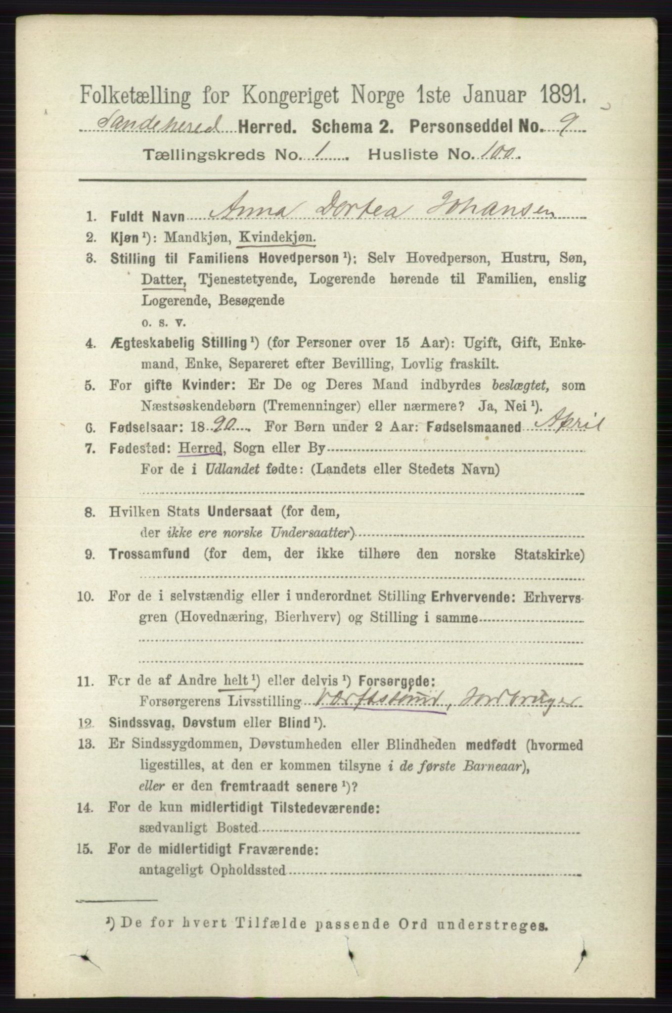 RA, 1891 census for 0724 Sandeherred, 1891, p. 780