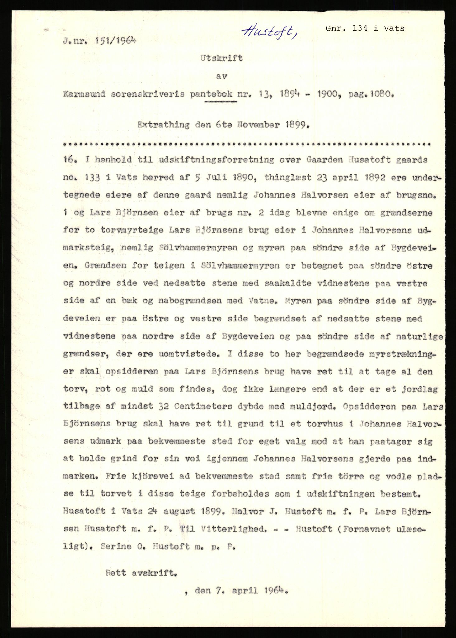 Statsarkivet i Stavanger, AV/SAST-A-101971/03/Y/Yj/L0040: Avskrifter sortert etter gårdnavn: Hovland i Egersun - Hustveit, 1750-1930, p. 725