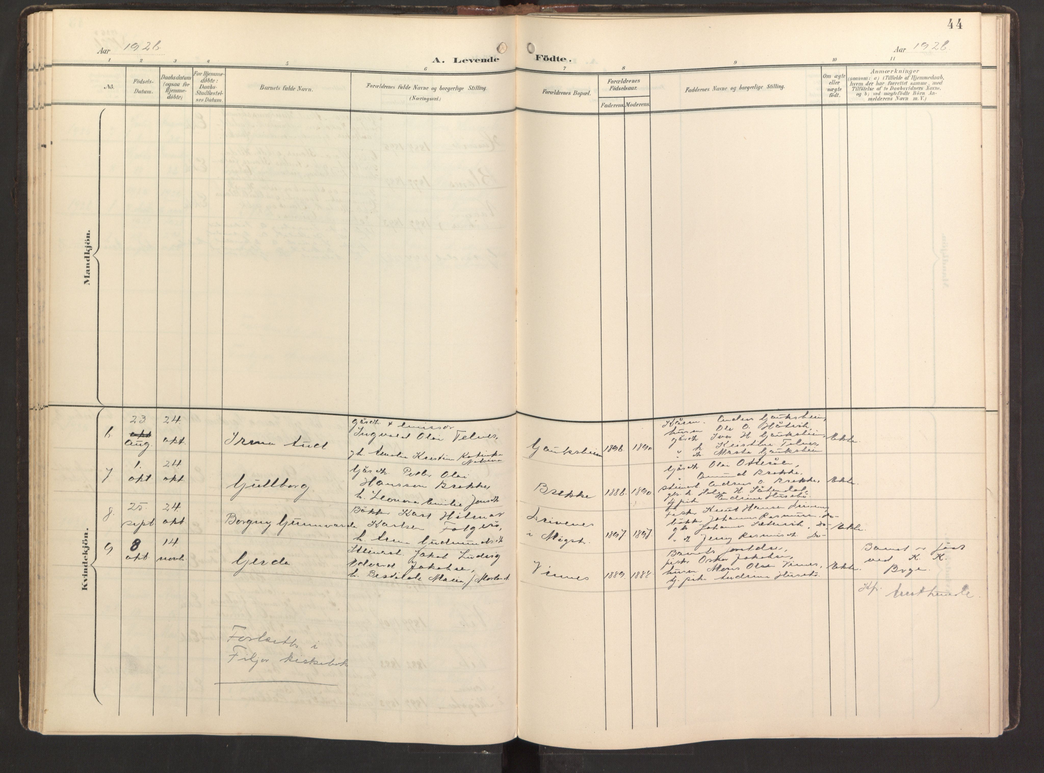 Fitjar sokneprestembete, AV/SAB-A-99926: Parish register (official) no. B 1, 1900-1926, p. 44